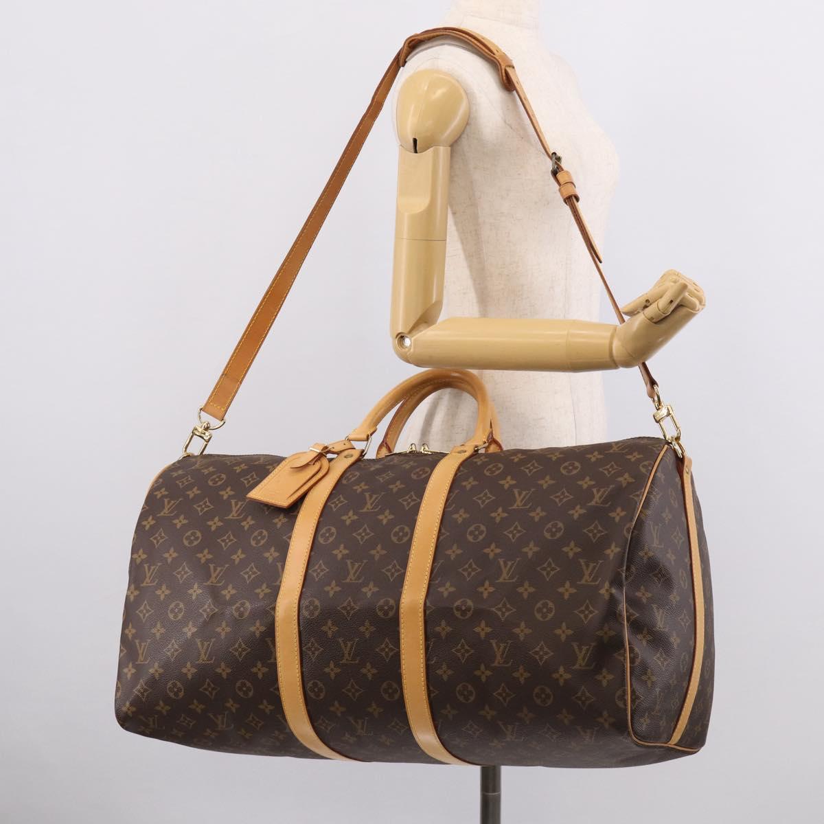 LOUIS VUITTON Monogram Keepall Bandouliere 55 Boston Bag M41414 LV Auth LN040V