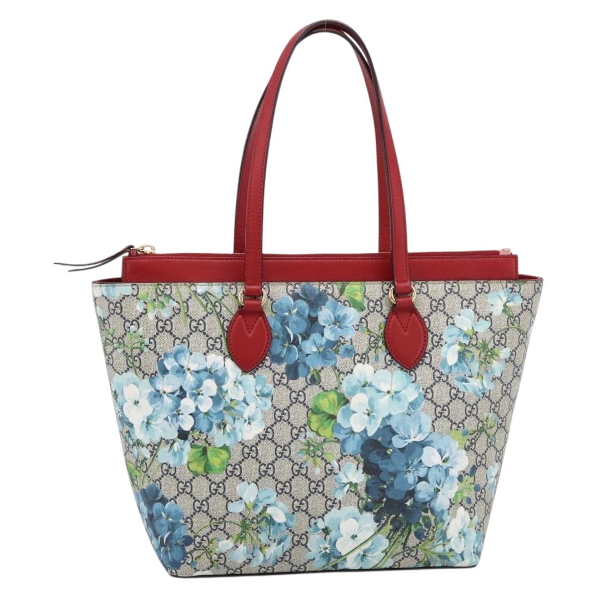 GUCCI GG Supreme Blooms Tote Bag PVC Navy Gold Tone 415721 Auth LN048V