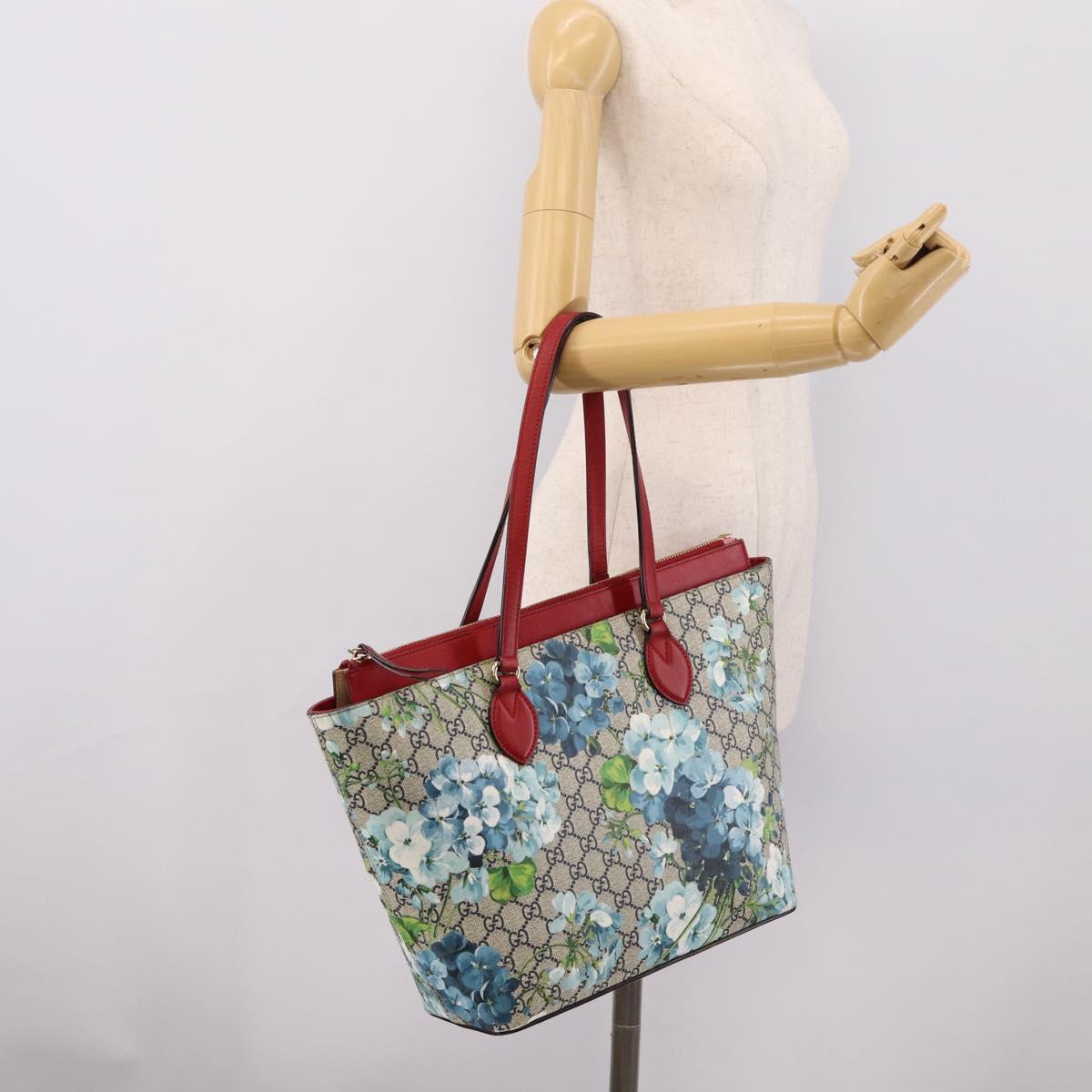 GUCCI GG Supreme Blooms Tote Bag PVC Navy Gold Tone 415721 Auth LN048V