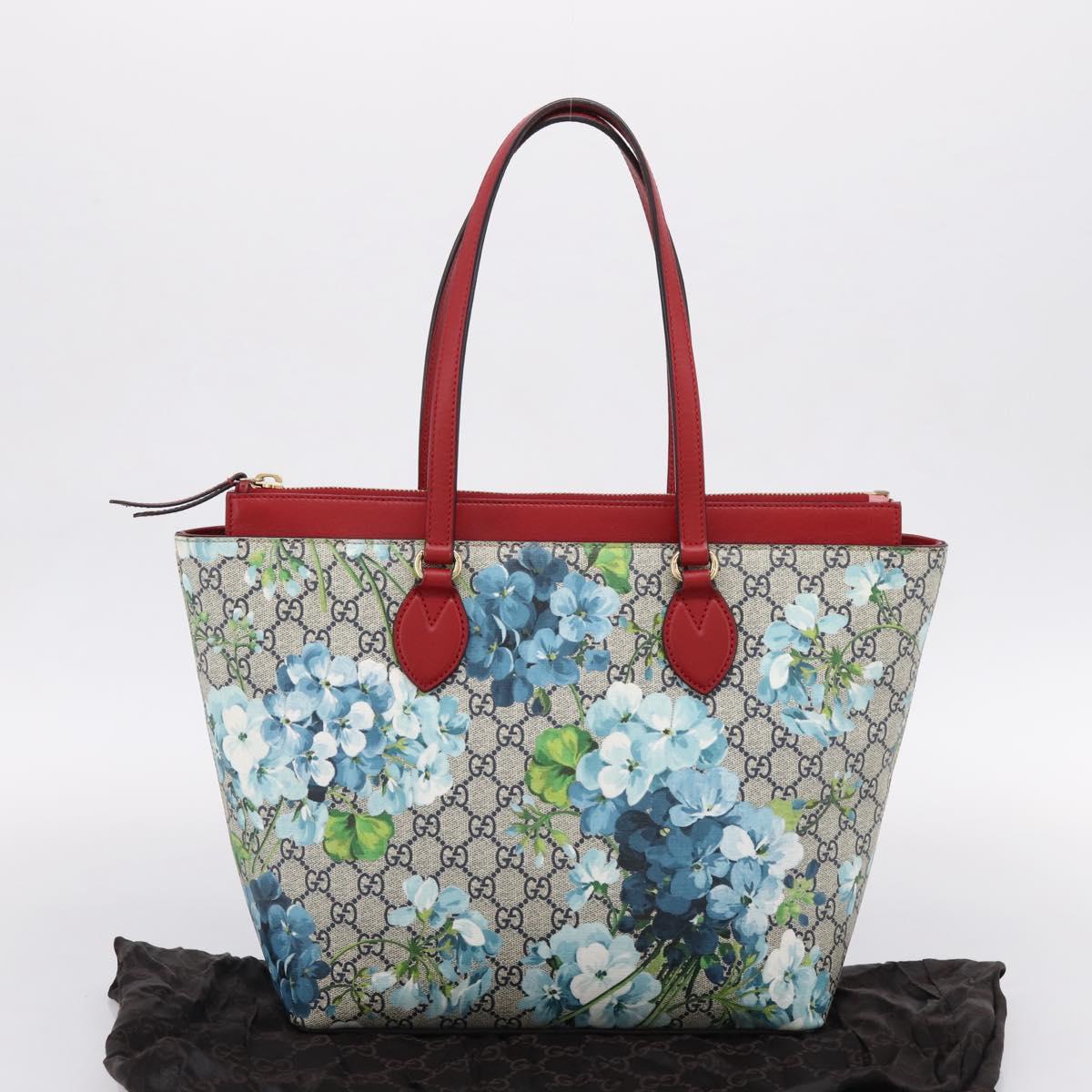 GUCCI GG Supreme Blooms Tote Bag PVC Navy Gold Tone 415721 Auth LN048V