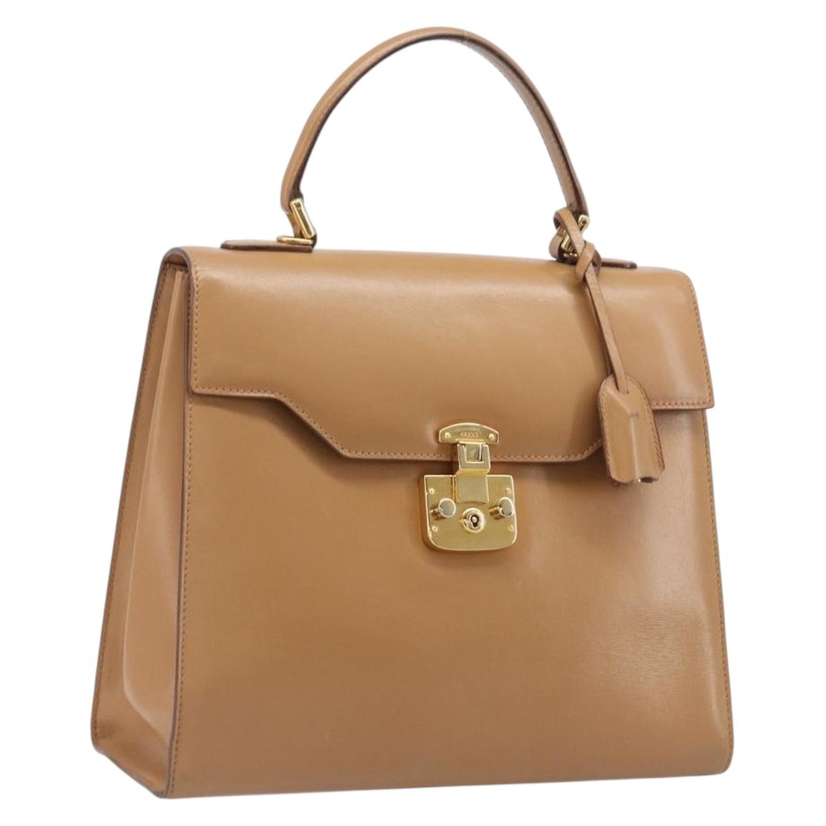 GUCCI Hand Bag Leather Beige Gold Tone 000 256 0192 Auth LN050
