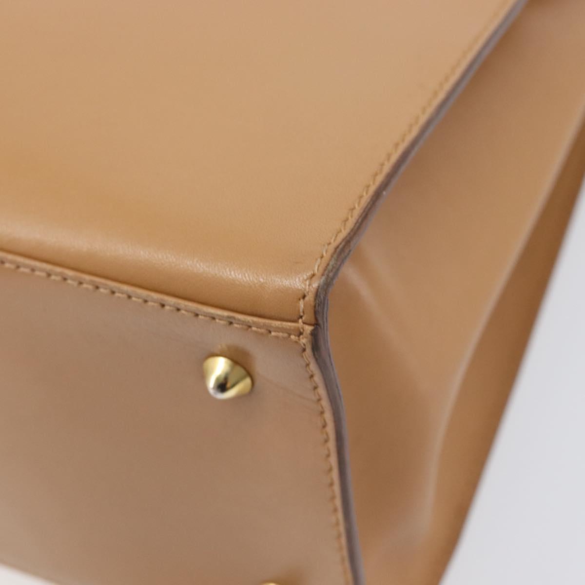 GUCCI Hand Bag Leather Beige Gold Tone 000 256 0192 Auth LN050