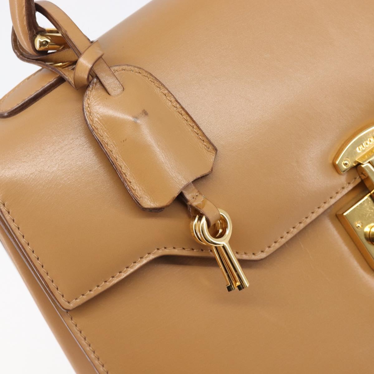 GUCCI Hand Bag Leather Beige Gold Tone 000 256 0192 Auth LN050