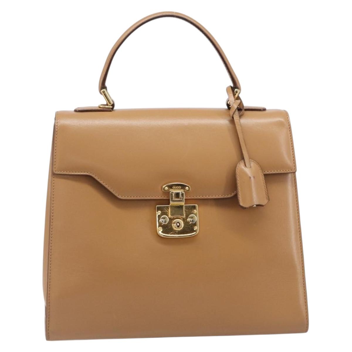 GUCCI Hand Bag Leather Beige Gold Tone 000 256 0192 Auth LN050