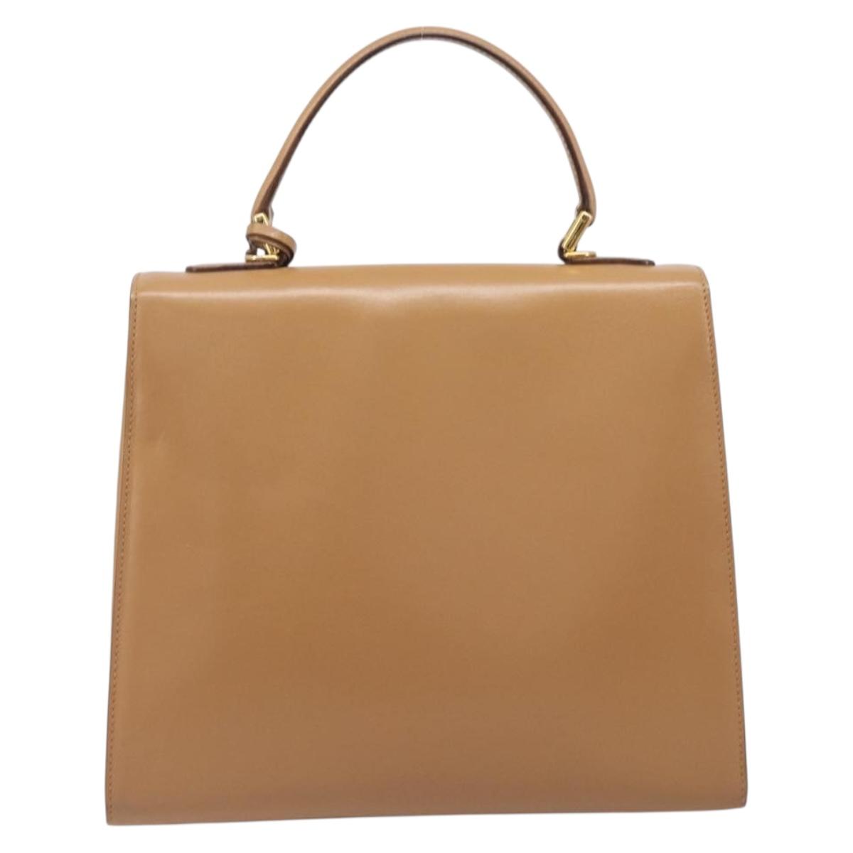 GUCCI Hand Bag Leather Beige Gold Tone 000 256 0192 Auth LN050