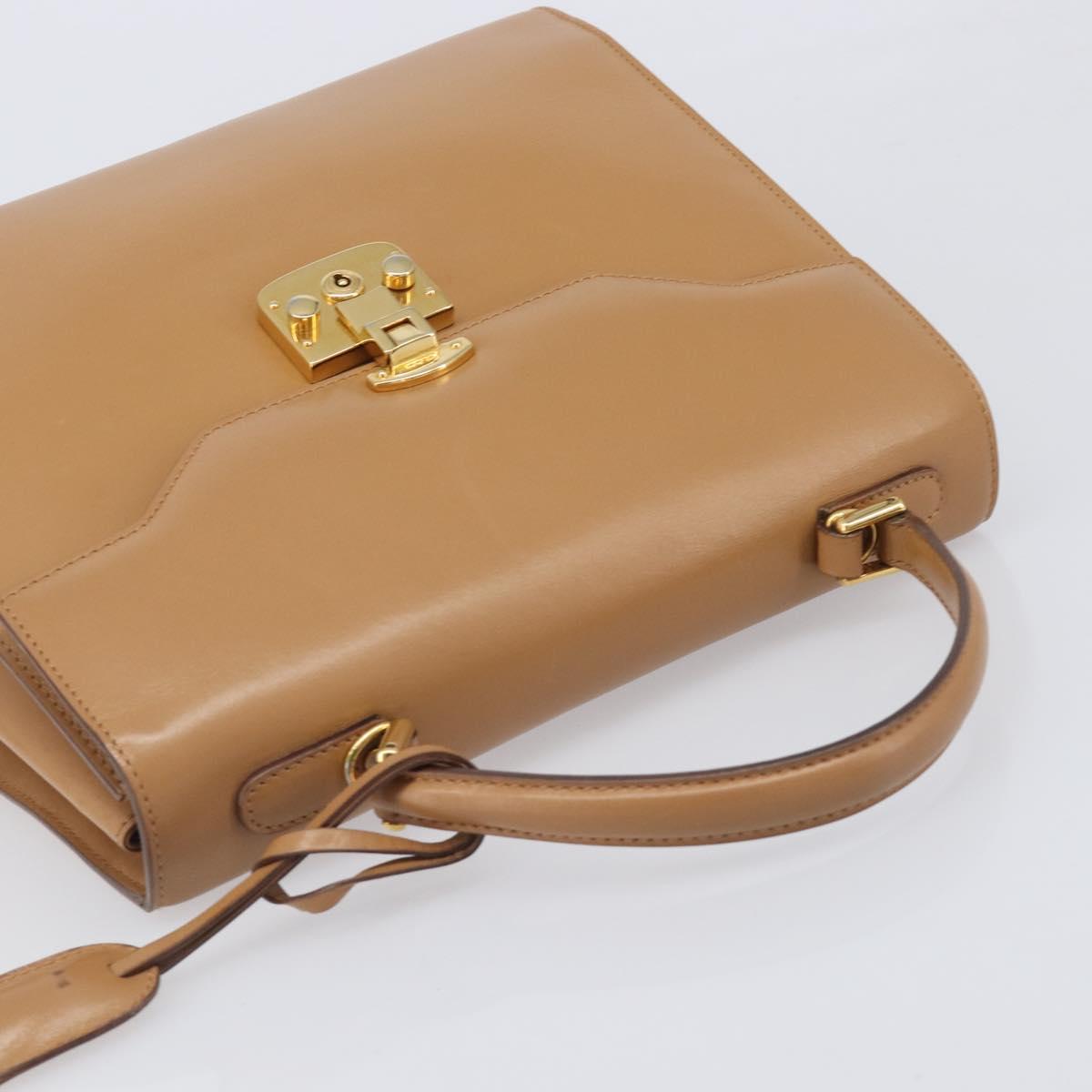 GUCCI Hand Bag Leather Beige Gold Tone 000 256 0192 Auth LN050