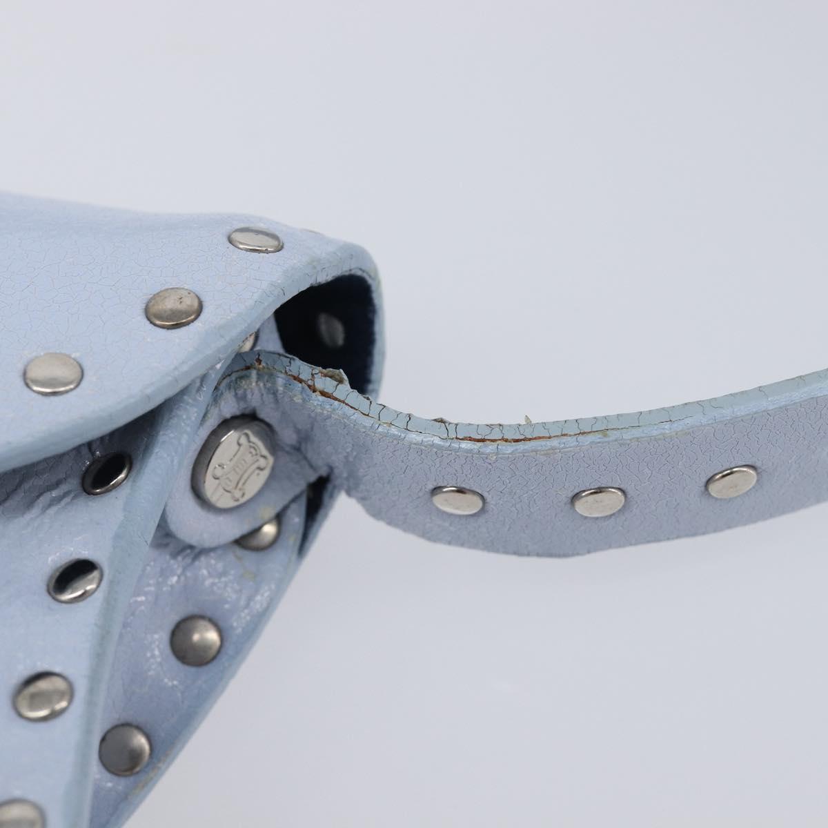 CELINE Shoulder Bag Leather Light Blue Silver Auth LN059A