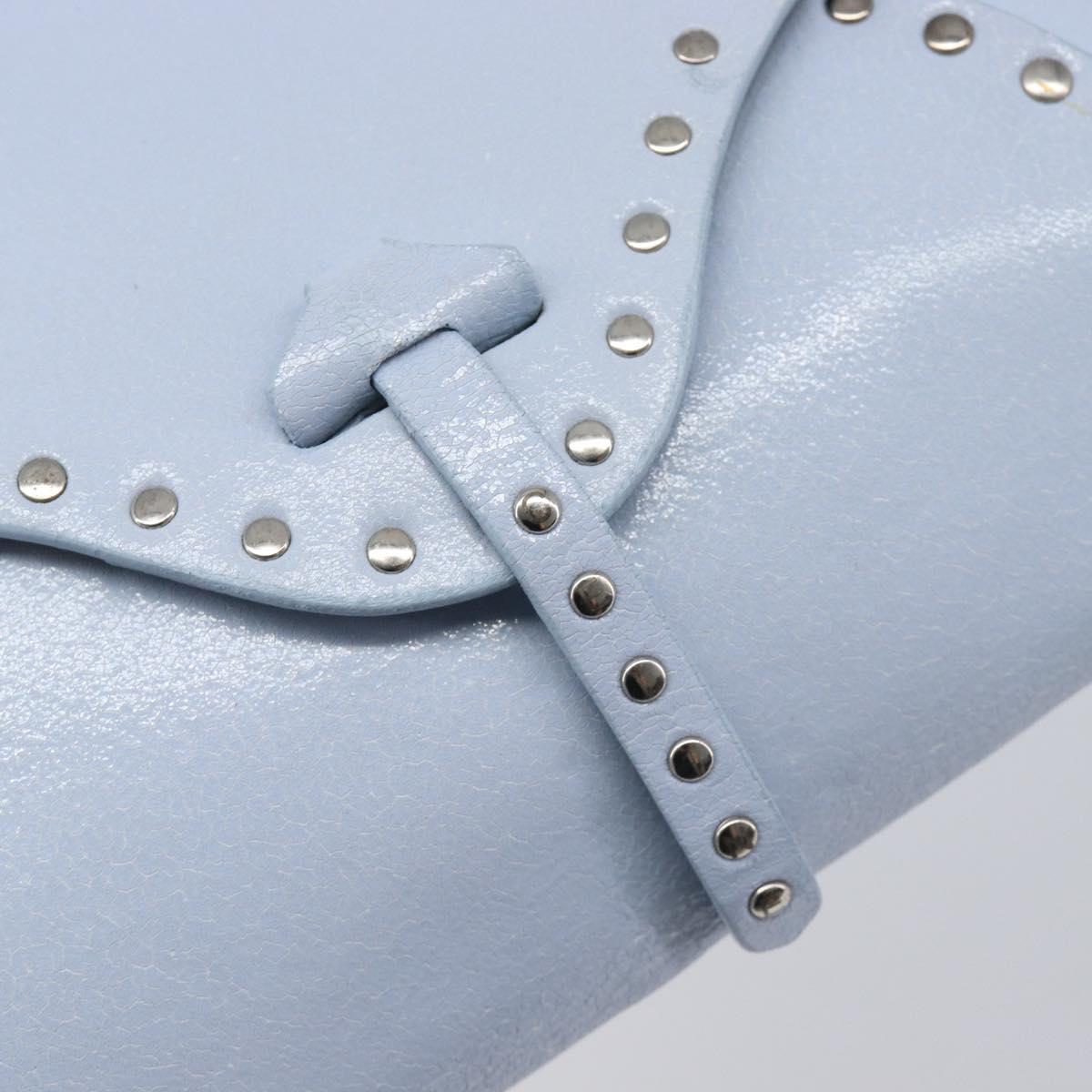 CELINE Shoulder Bag Leather Light Blue Silver Auth LN059A
