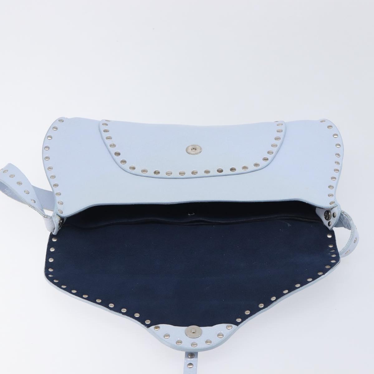 CELINE Shoulder Bag Leather Light Blue Silver Auth LN059A