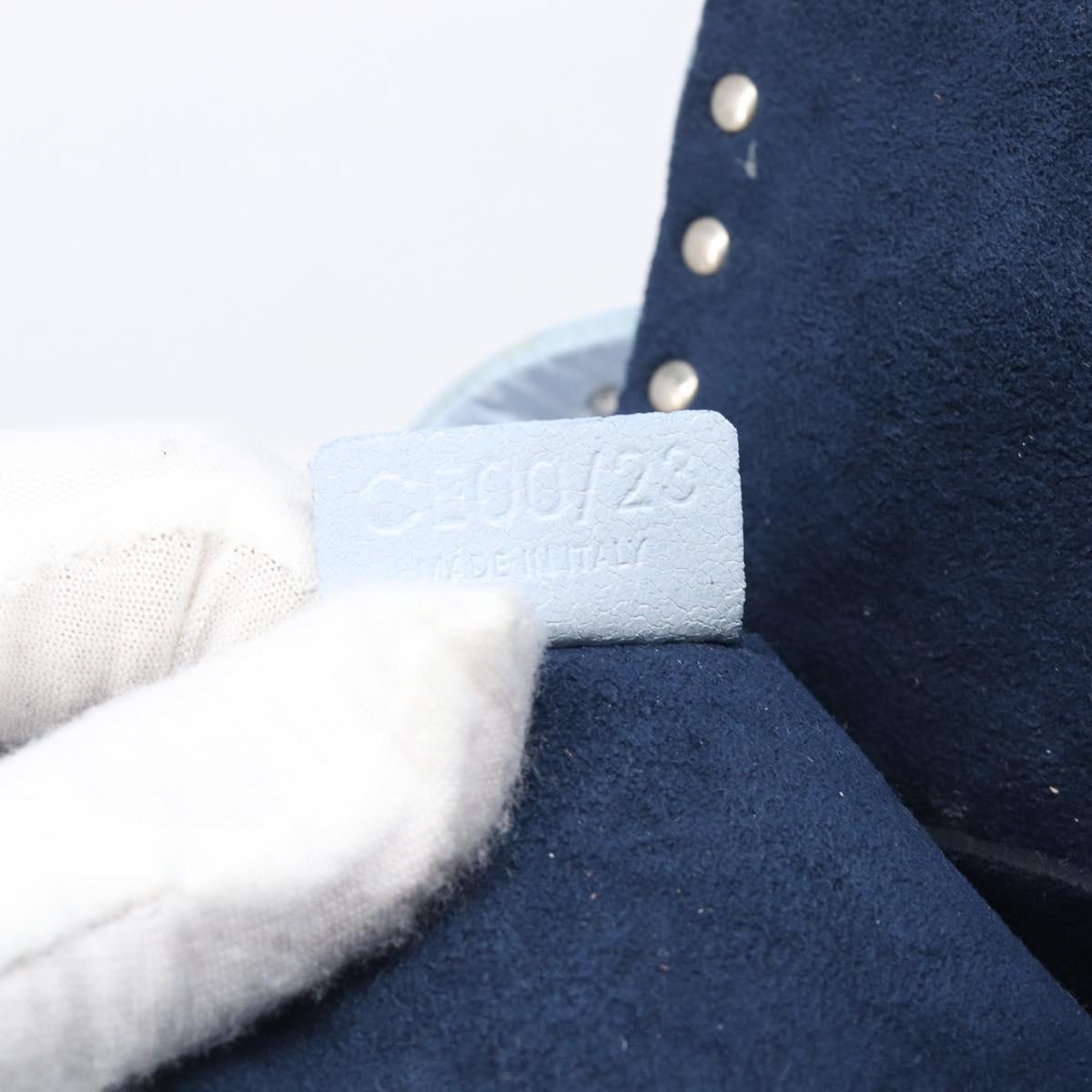 CELINE Shoulder Bag Leather Light Blue Silver Auth LN059A