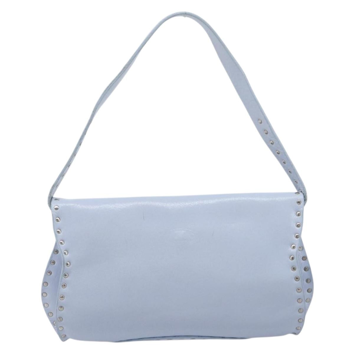 CELINE Shoulder Bag Leather Light Blue Silver Auth LN059A