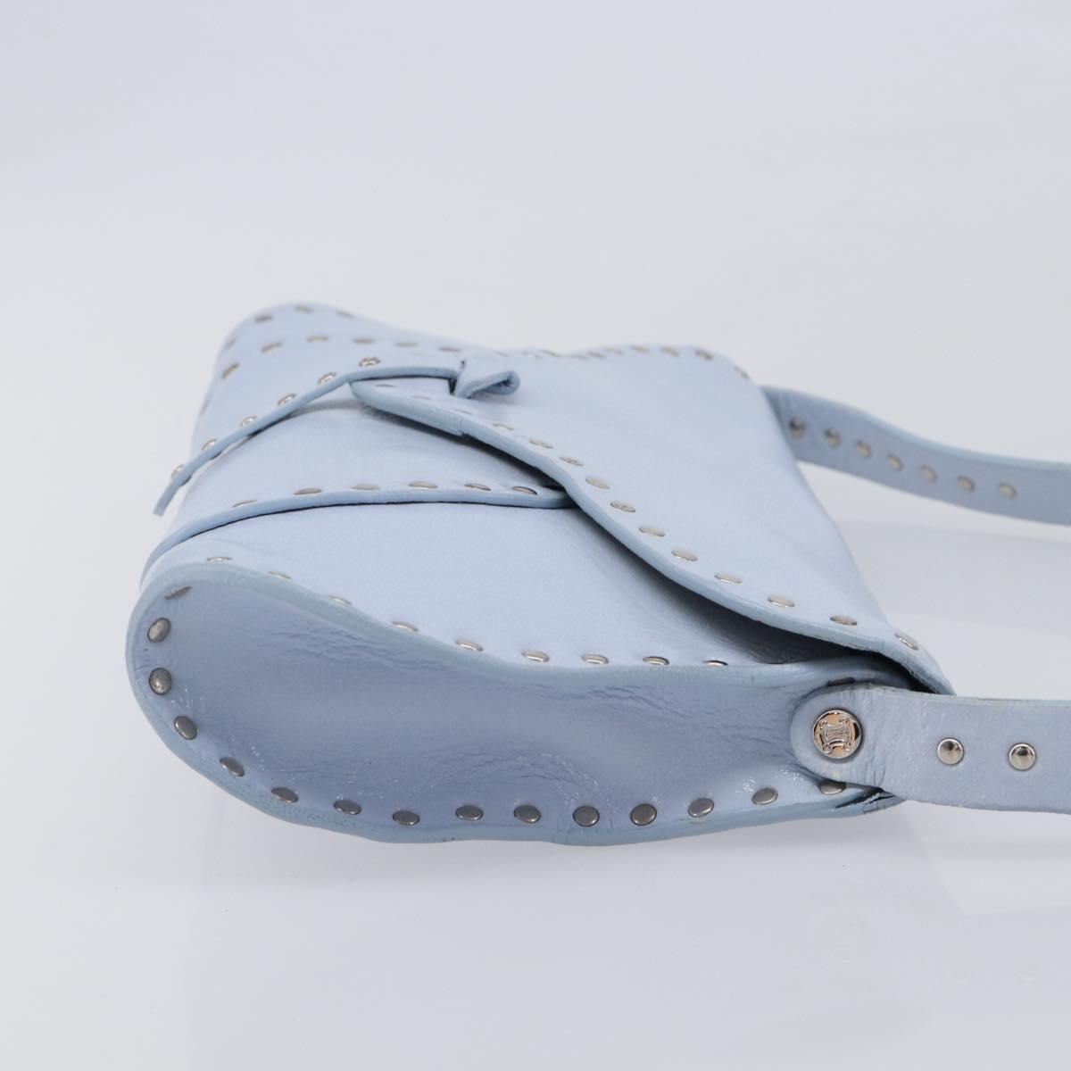 CELINE Shoulder Bag Leather Light Blue Silver Auth LN059A