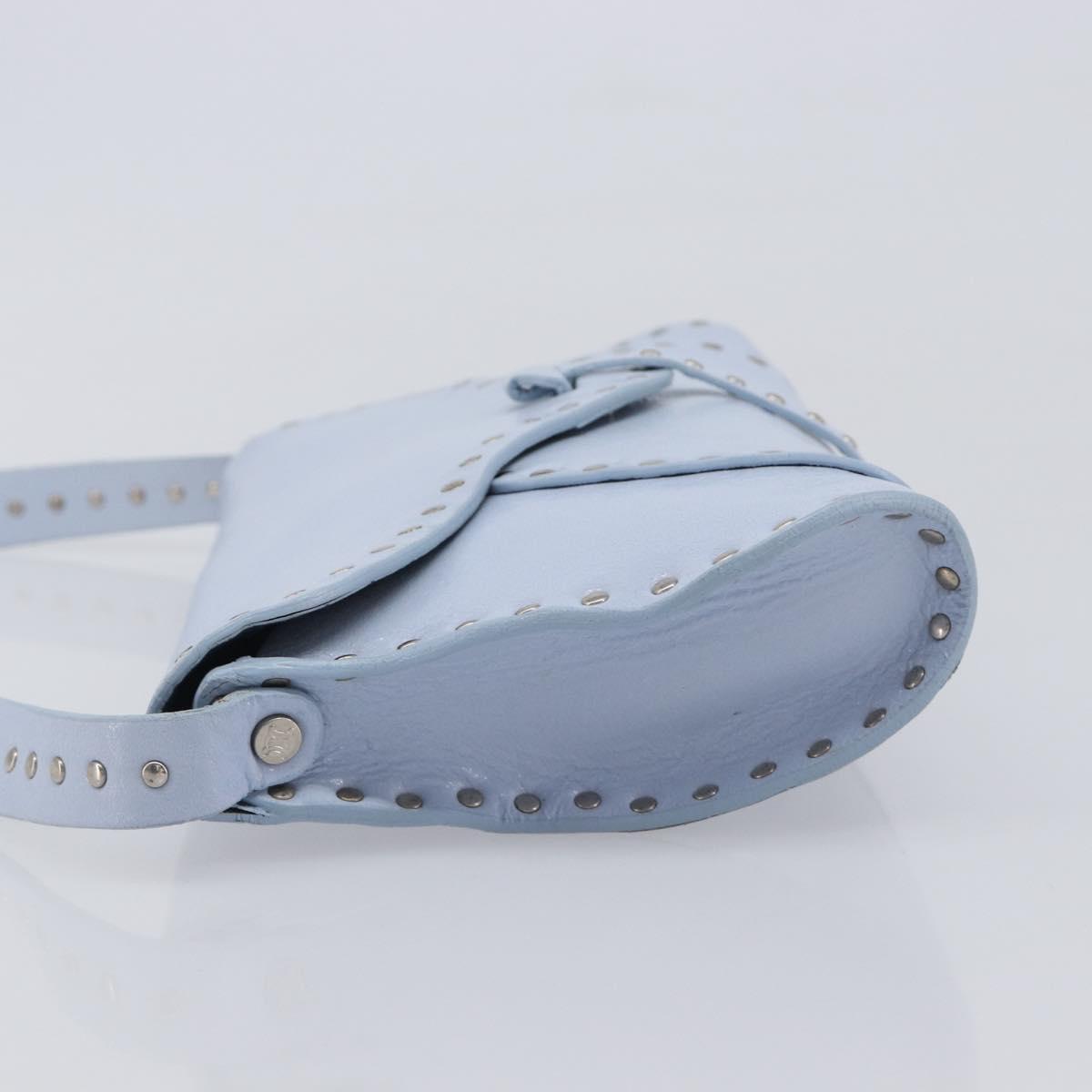 CELINE Shoulder Bag Leather Light Blue Silver Auth LN059A