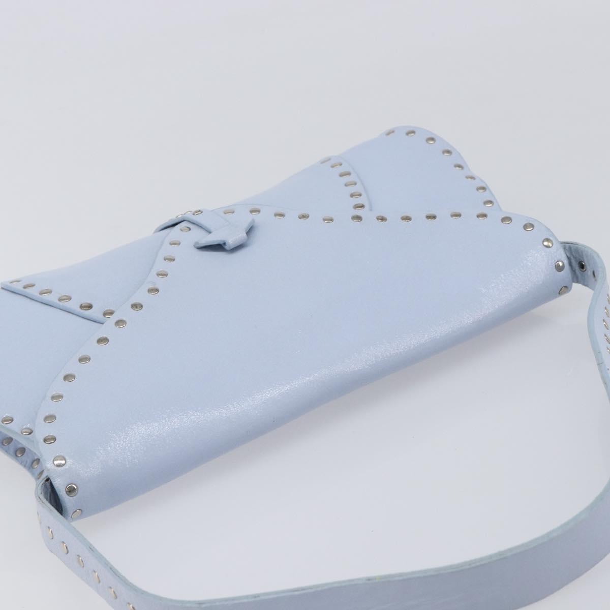 CELINE Shoulder Bag Leather Light Blue Silver Auth LN059A