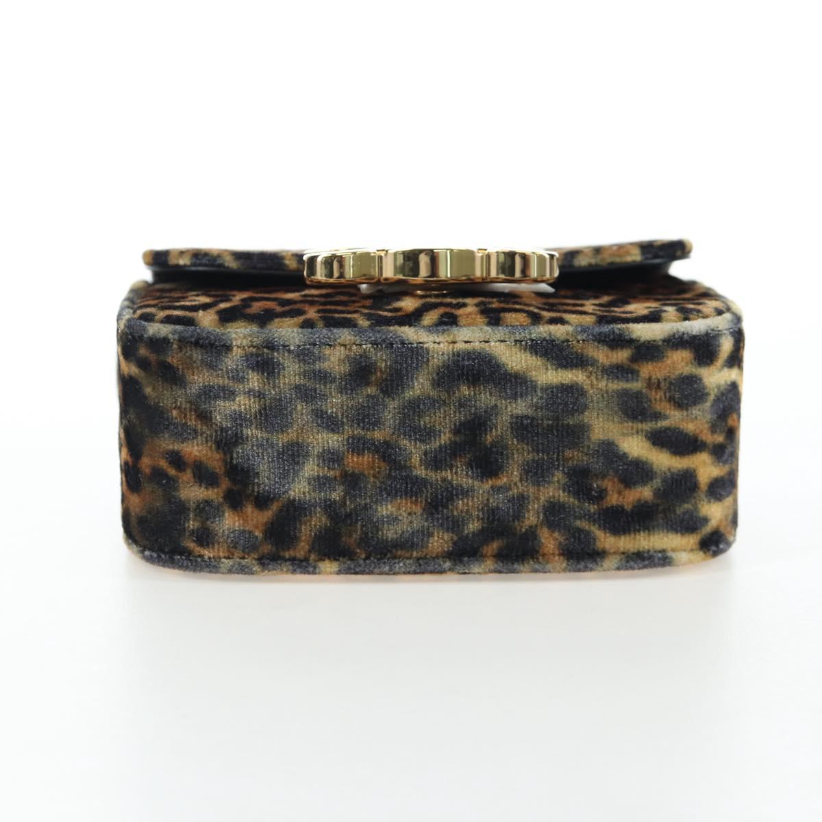 CELINE Chain Shoulder Bag Velor Beige Gold Auth LN061M