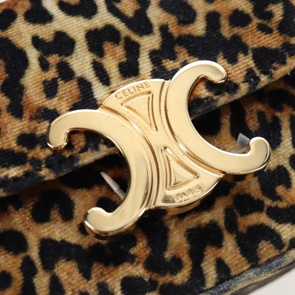 CELINE Chain Shoulder Bag Velor Beige Gold Auth LN061M