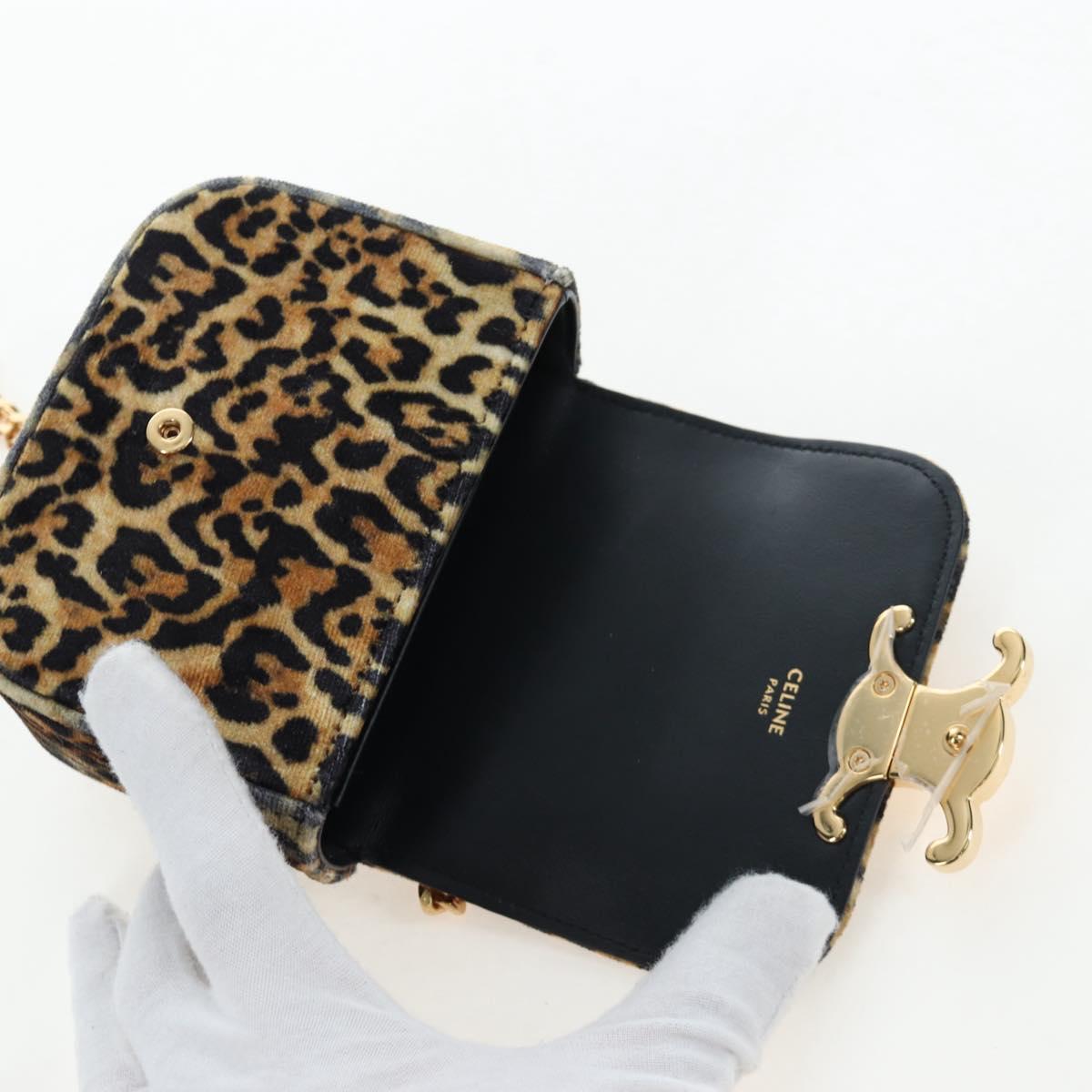 CELINE Chain Shoulder Bag Velor Beige Gold Auth LN061M