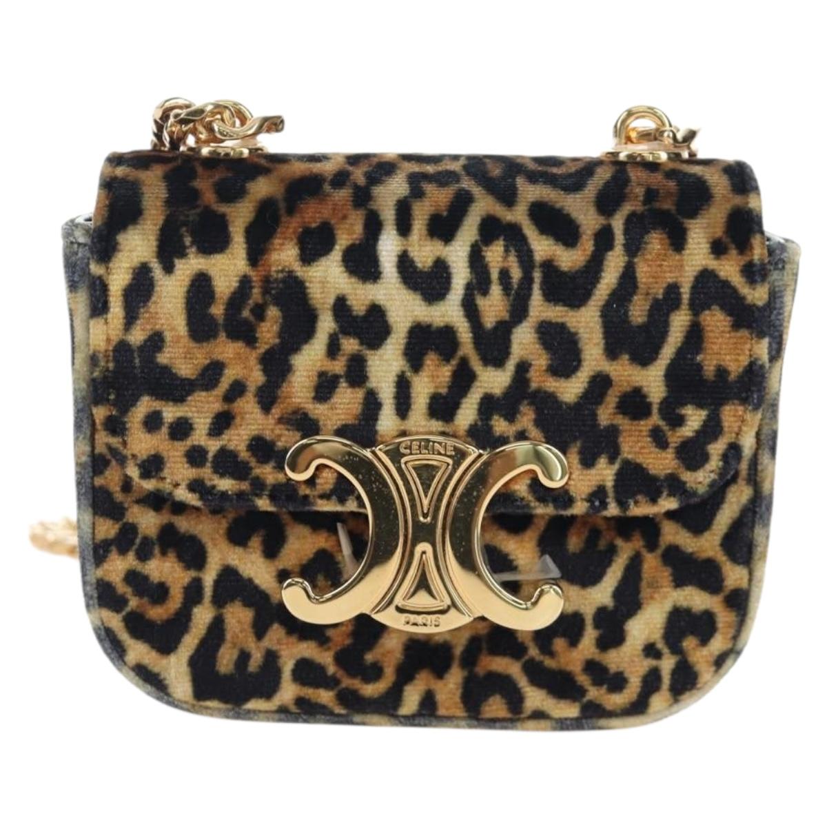 CELINE Chain Shoulder Bag Velor Beige Gold Auth LN061M