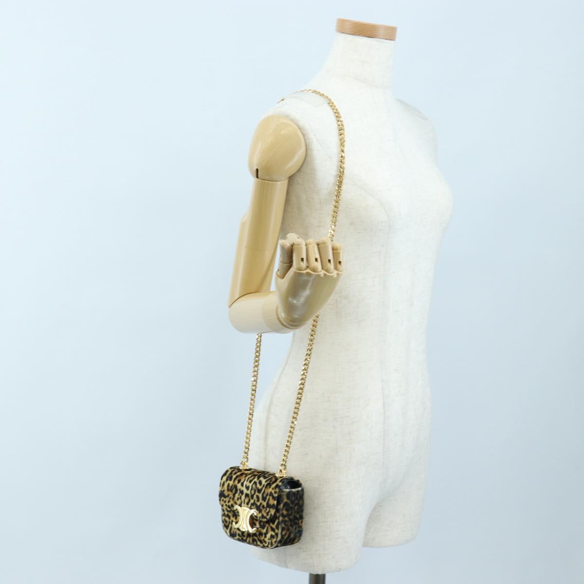 CELINE Chain Shoulder Bag Velor Beige Gold Auth LN061M