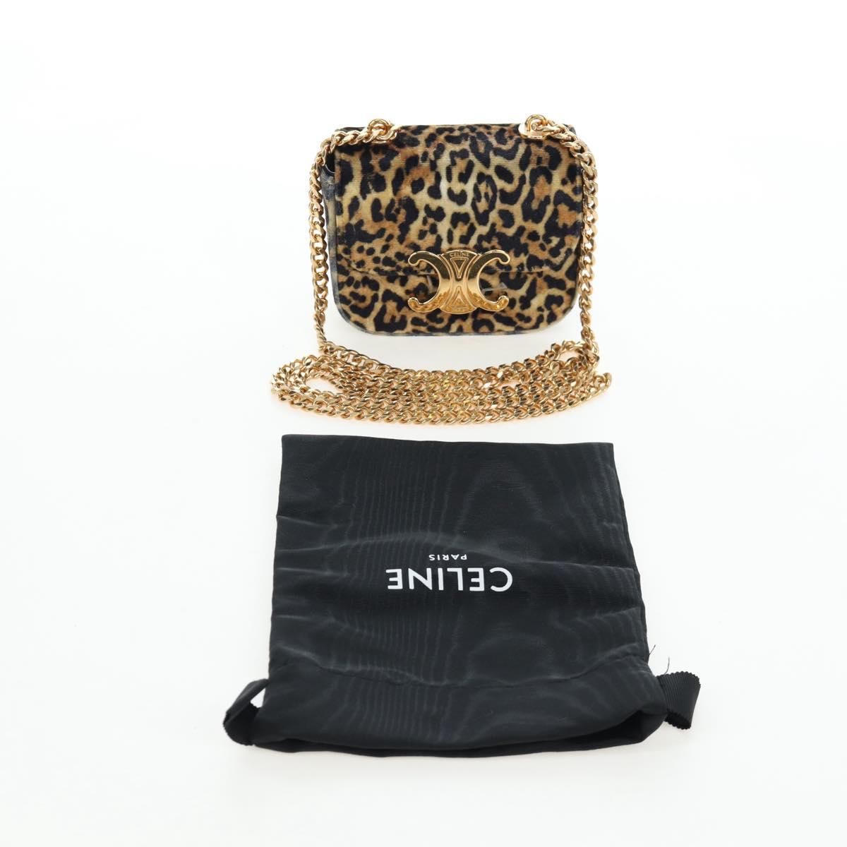 CELINE Chain Shoulder Bag Velor Beige Gold Auth LN061M