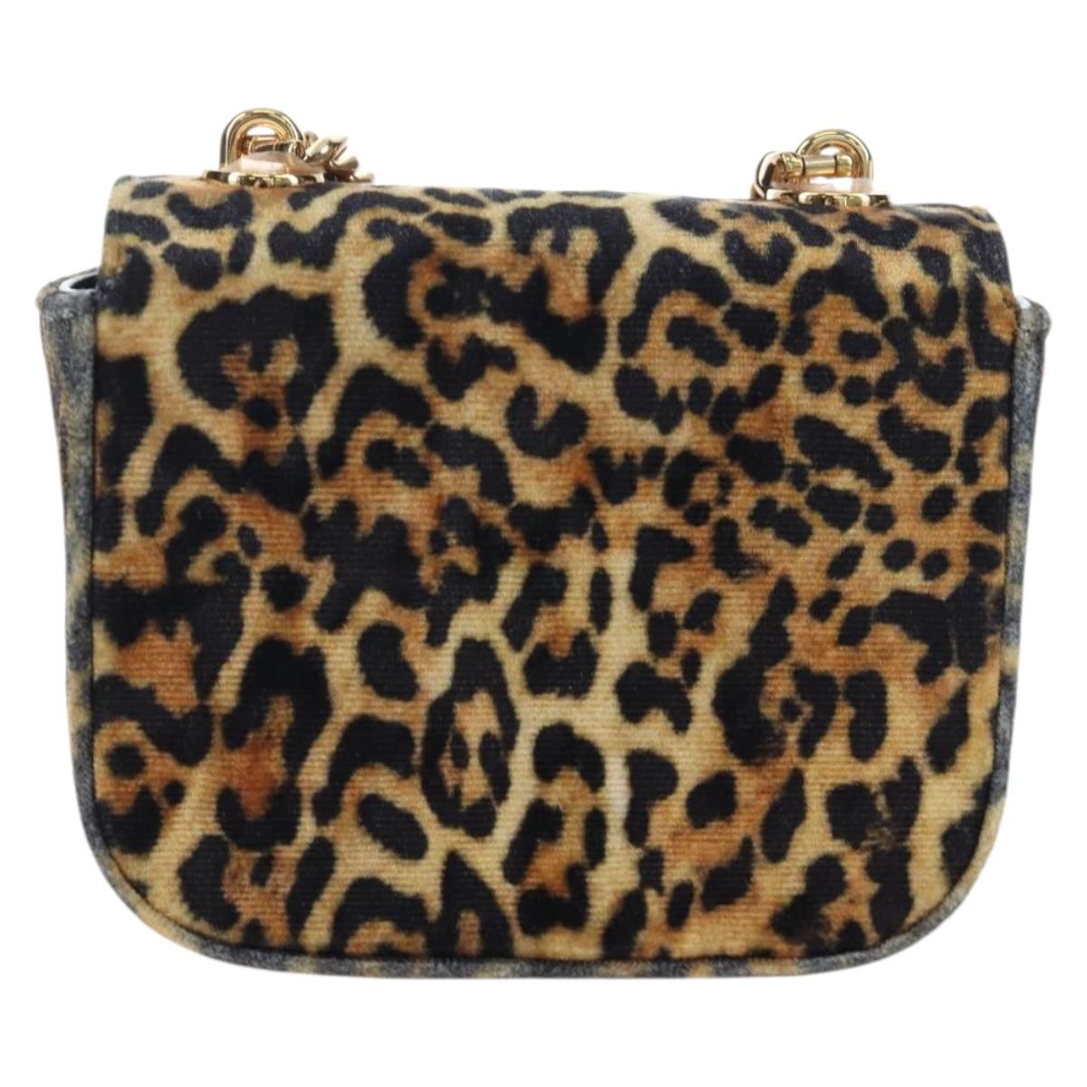 CELINE Chain Shoulder Bag Velor Beige Gold Auth LN061M