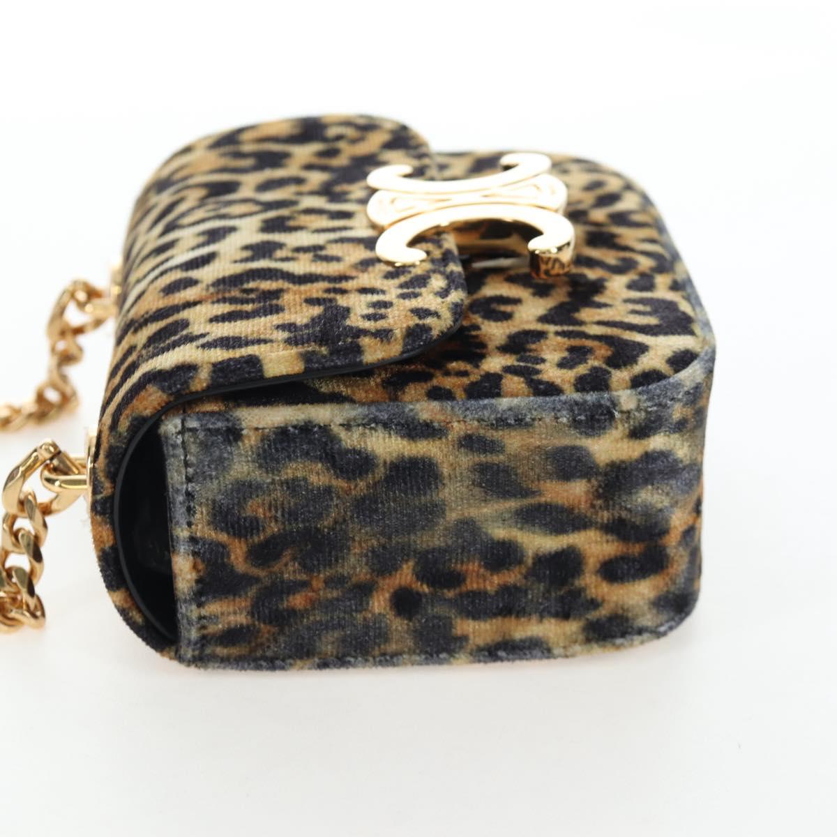 CELINE Chain Shoulder Bag Velor Beige Gold Auth LN061M