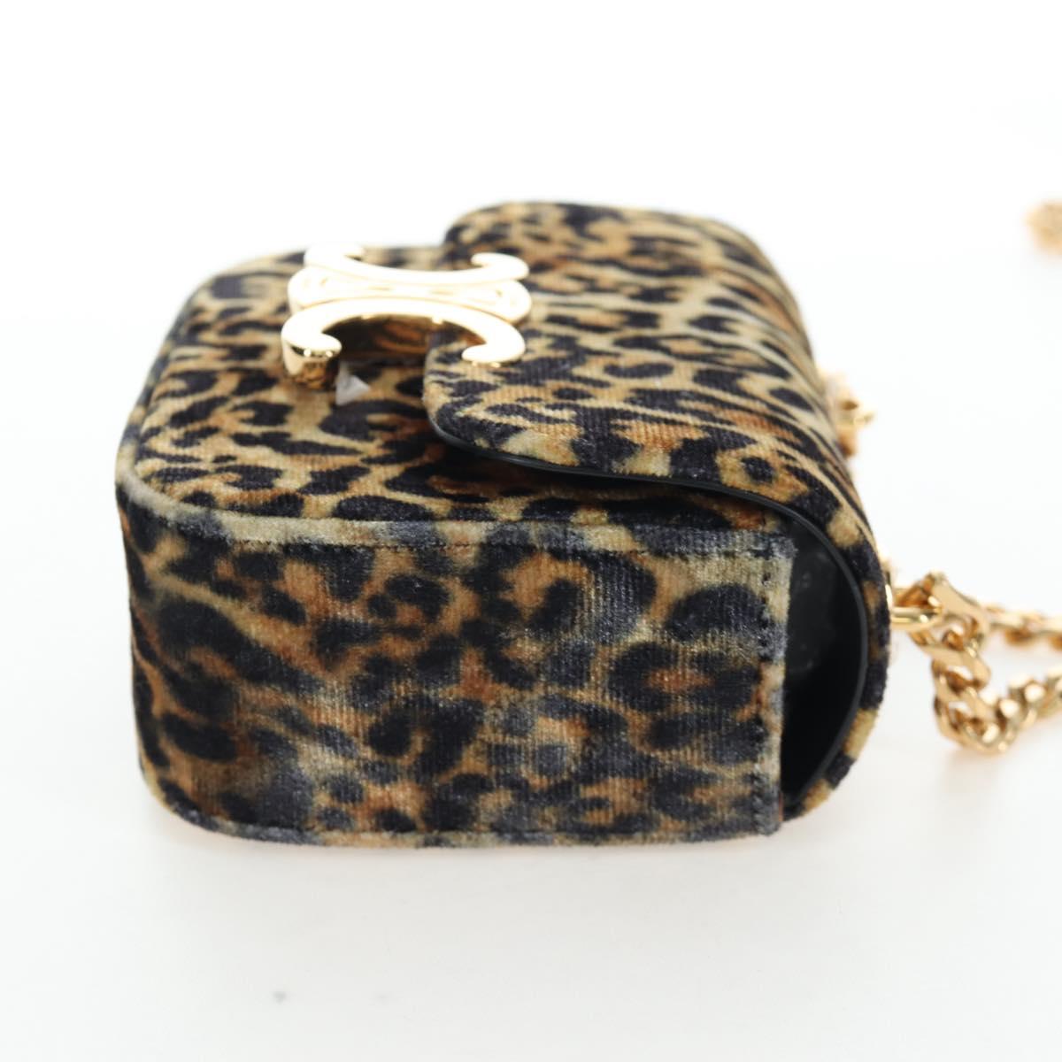 CELINE Chain Shoulder Bag Velor Beige Gold Auth LN061M
