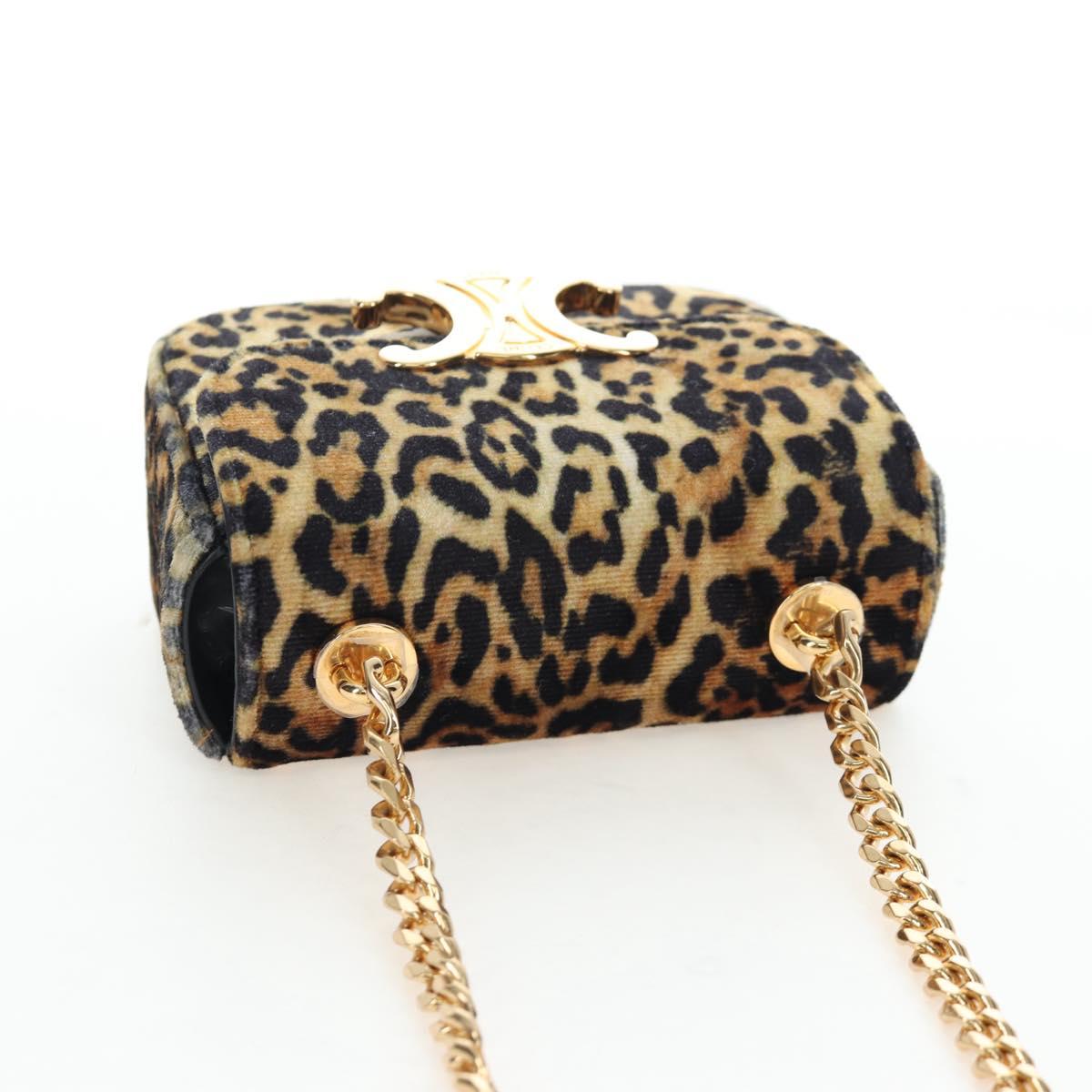 CELINE Chain Shoulder Bag Velor Beige Gold Auth LN061M