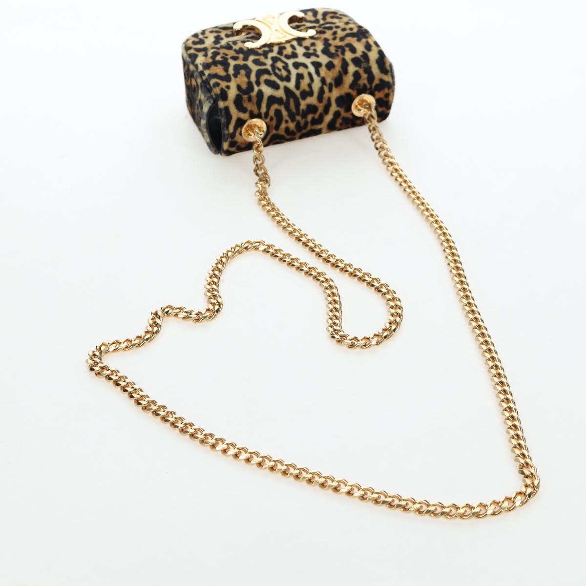 CELINE Chain Shoulder Bag Velor Beige Gold Auth LN061M