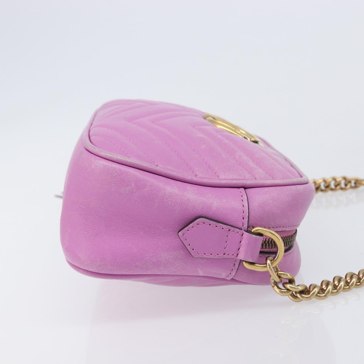 GUCCI GG Marmont Chain Shoulder Bag Leather Pink Gold Tone 447632 Auth LN071A