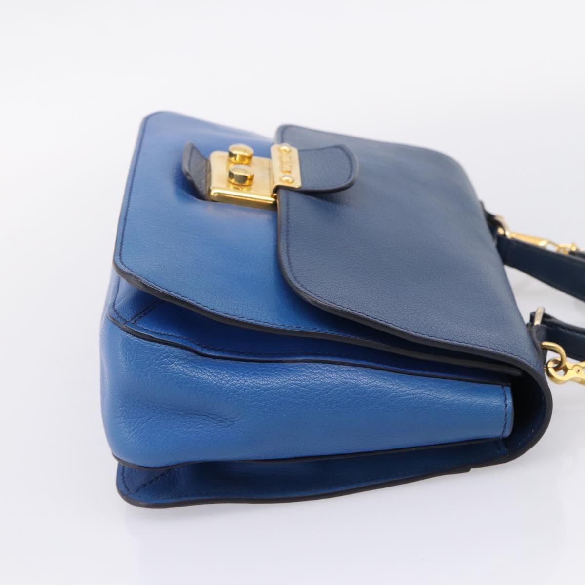 Miu Miu Madras Hand Bag Leather 2way Navy Gold Tone Auth LN072A