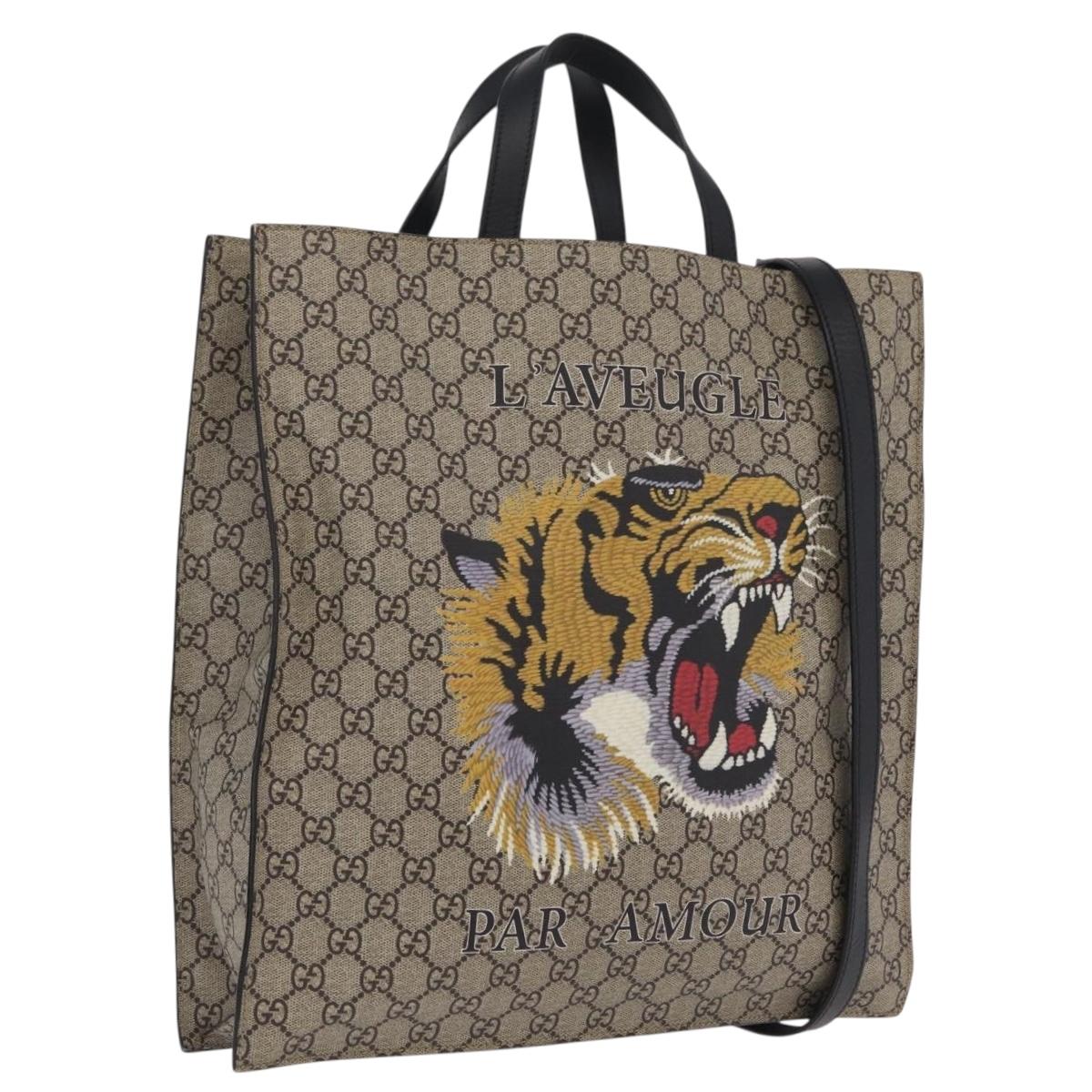 GUCCI GG Supreme Tote Bag PVC 2way Beige Gold Tone 450950 Auth LN076V