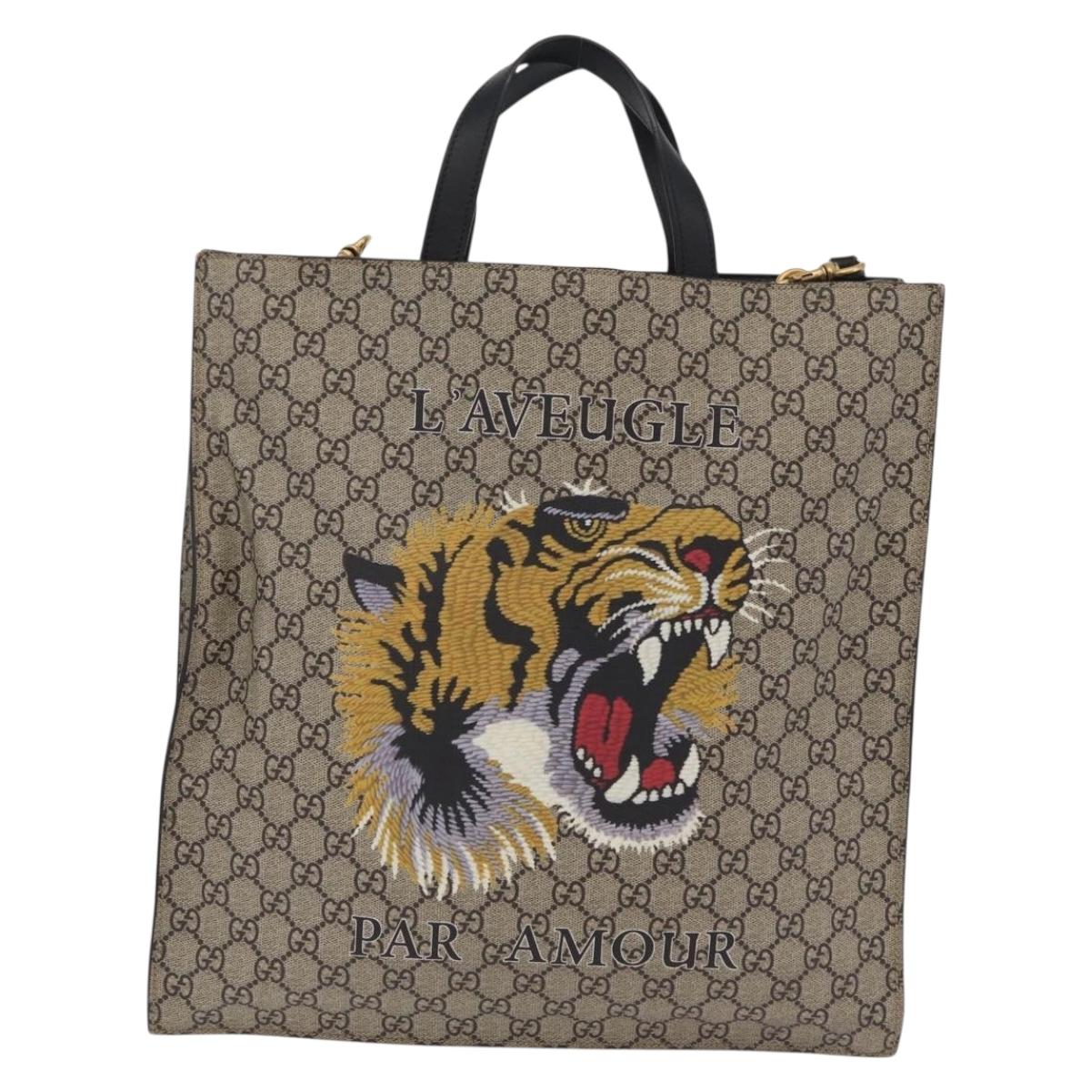 GUCCI GG Supreme Tote Bag PVC 2way Beige Gold Tone 450950 Auth LN076V