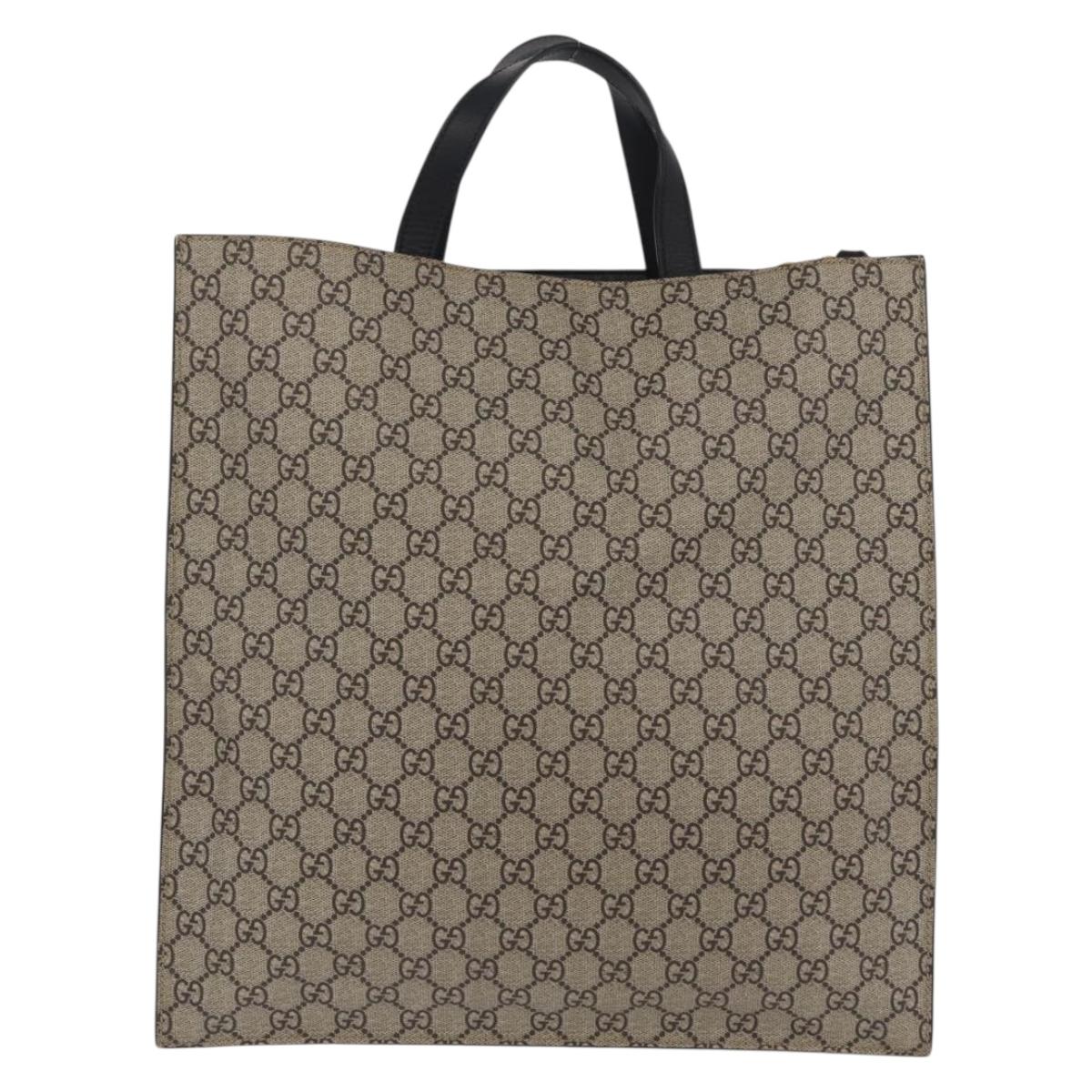 GUCCI GG Supreme Tote Bag PVC 2way Beige Gold Tone 450950 Auth LN076V