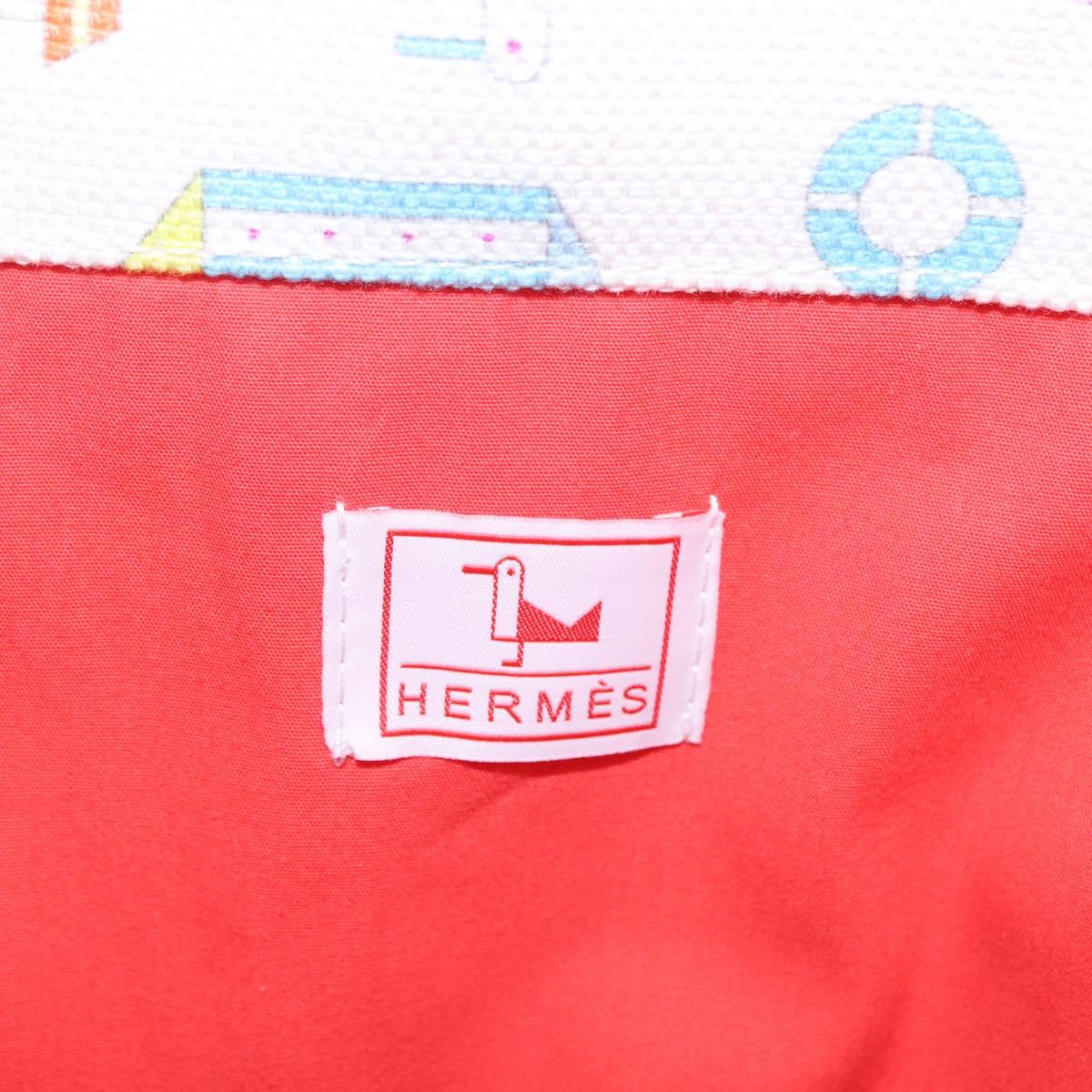 HERMES Petit Chartier Tote Bag Canvas Orange White Auth LN078V