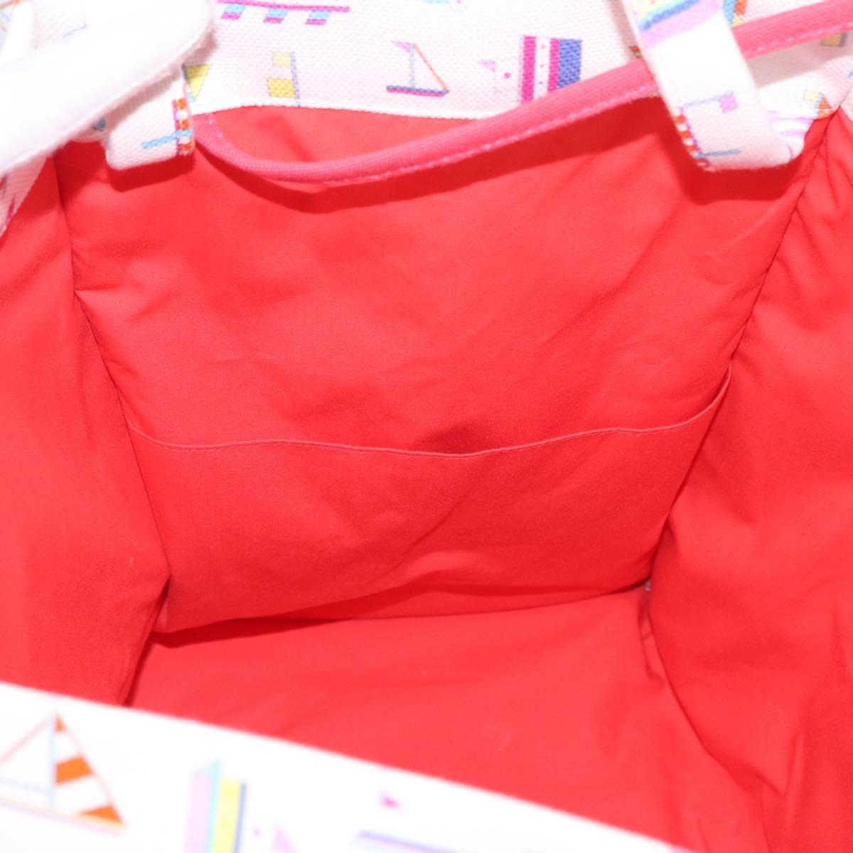 HERMES Petit Chartier Tote Bag Canvas Orange White Auth LN078V