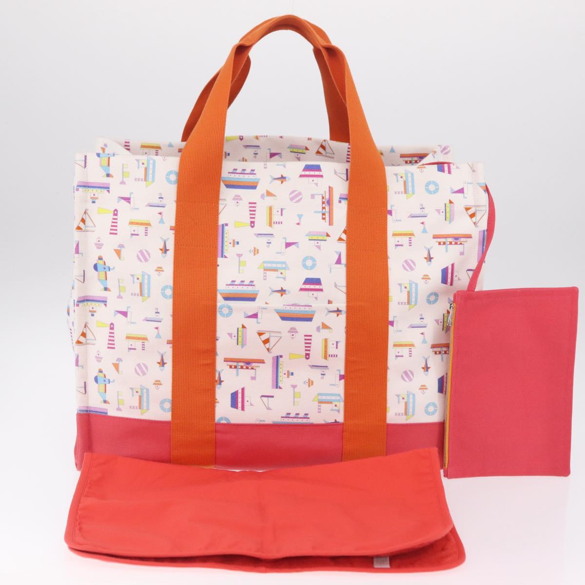 HERMES Petit Chartier Tote Bag Canvas Orange White Auth LN078V