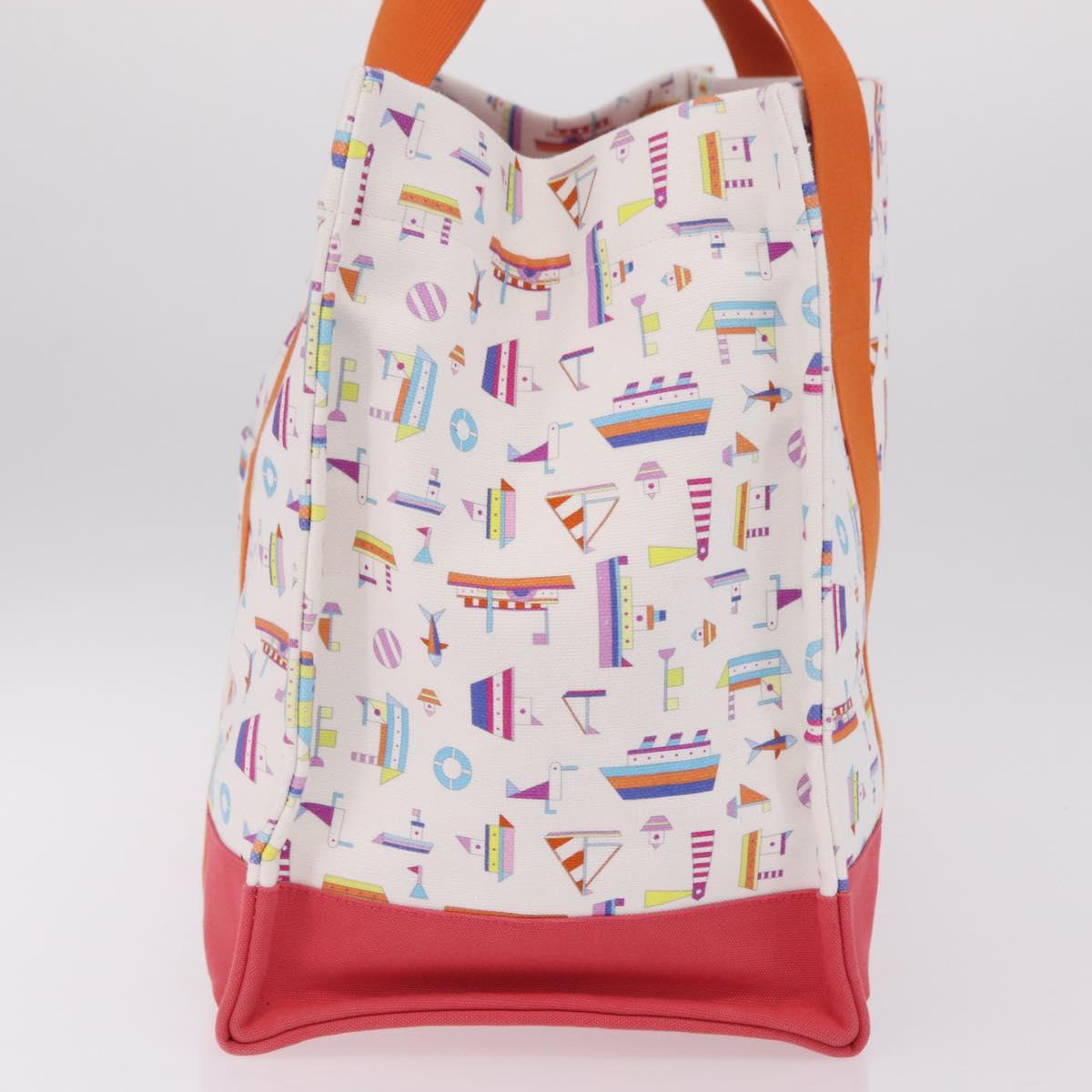 HERMES Petit Chartier Tote Bag Canvas Orange White Auth LN078V
