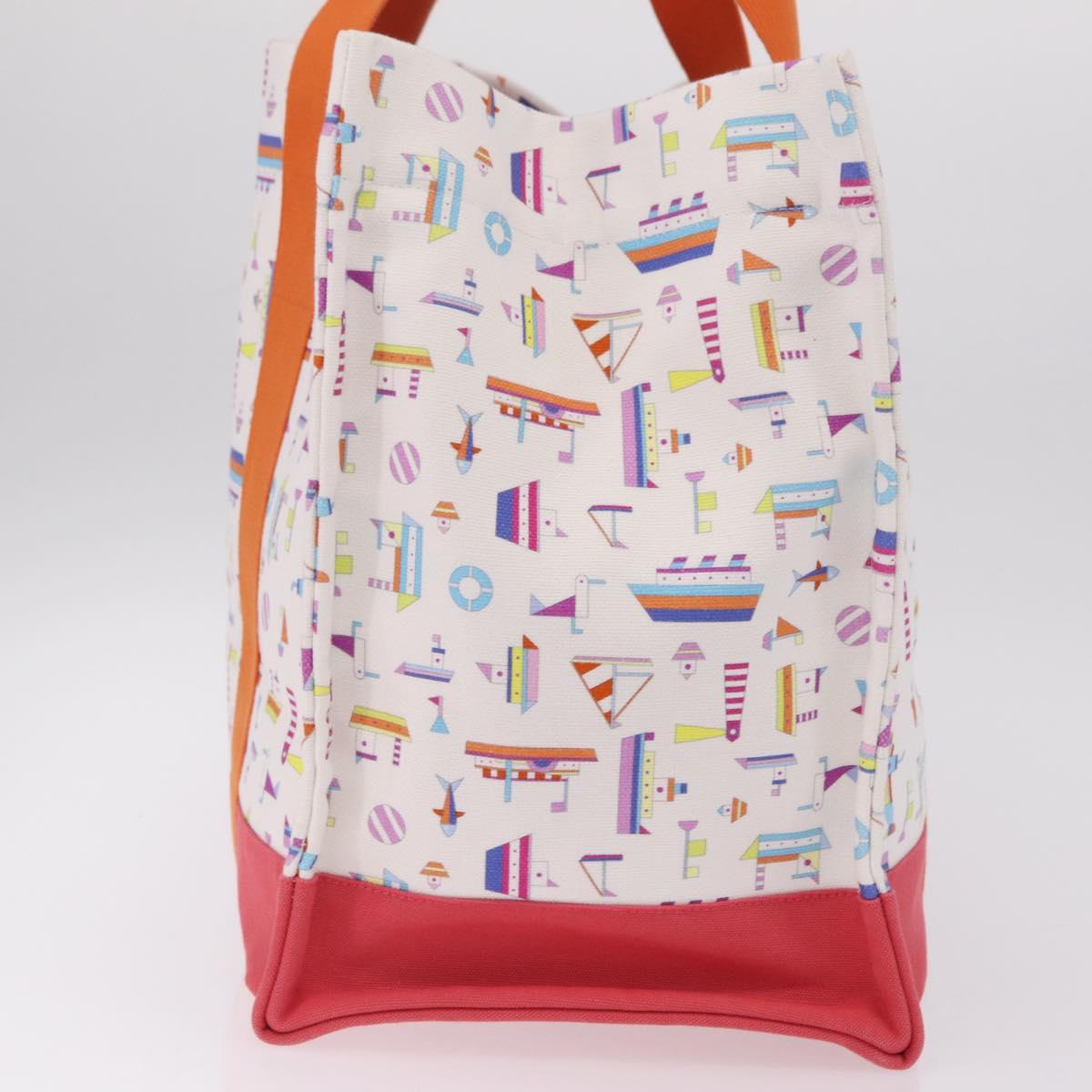 HERMES Petit Chartier Tote Bag Canvas Orange White Auth LN078V
