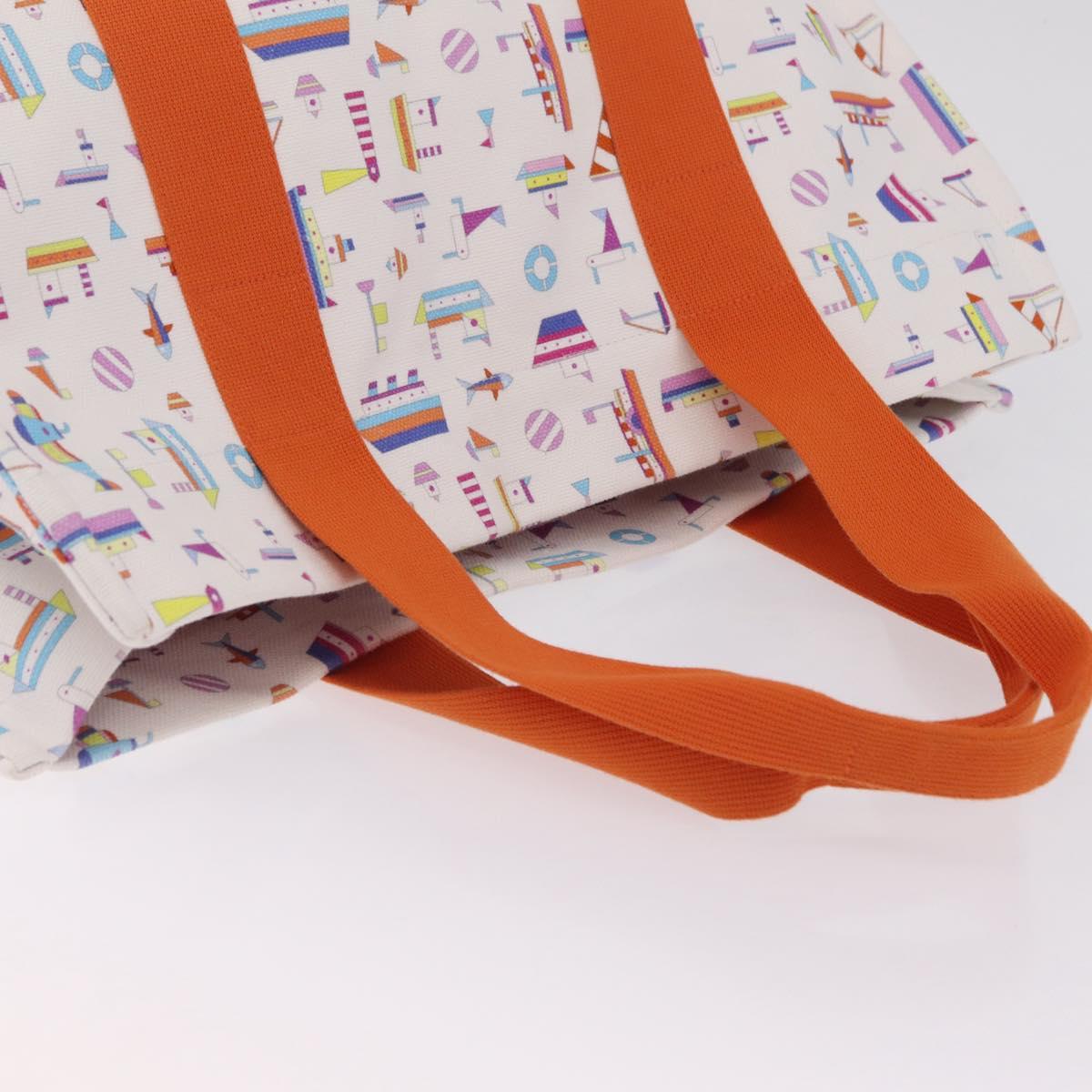 HERMES Petit Chartier Tote Bag Canvas Orange White Auth LN078V