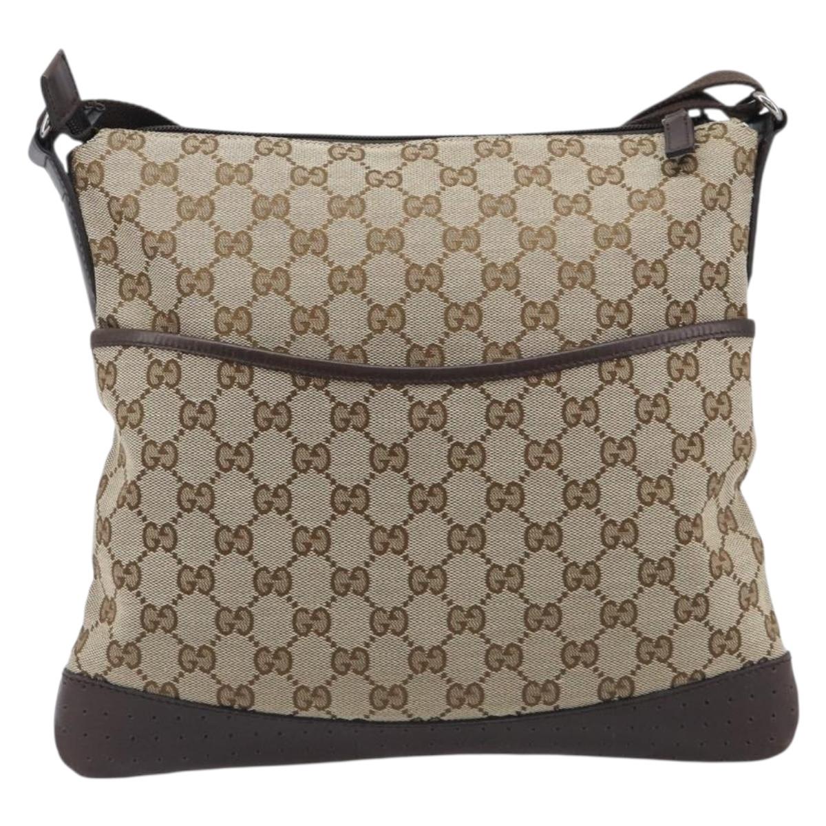 GUCCI GG Canvas Shoulder Bag Beige Silver 145857 Auth LN086V