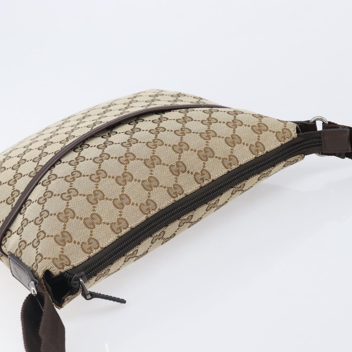 GUCCI GG Canvas Shoulder Bag Beige Silver 145857 Auth LN086V