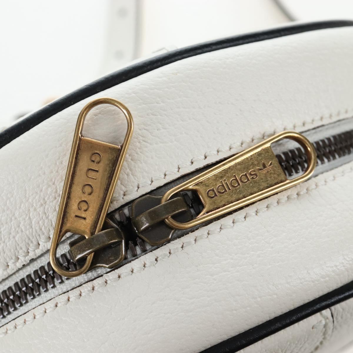 GUCCI x Adidas Shoulder Bag Leather White Gold Tone 702626 Auth LN090M