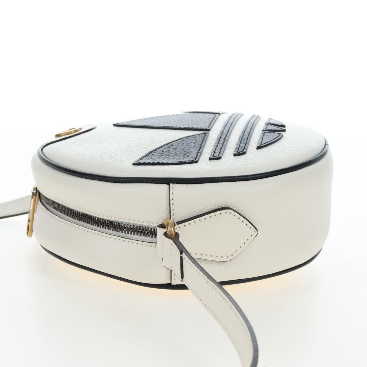 GUCCI x Adidas Shoulder Bag Leather White Gold Tone 702626 Auth LN090M
