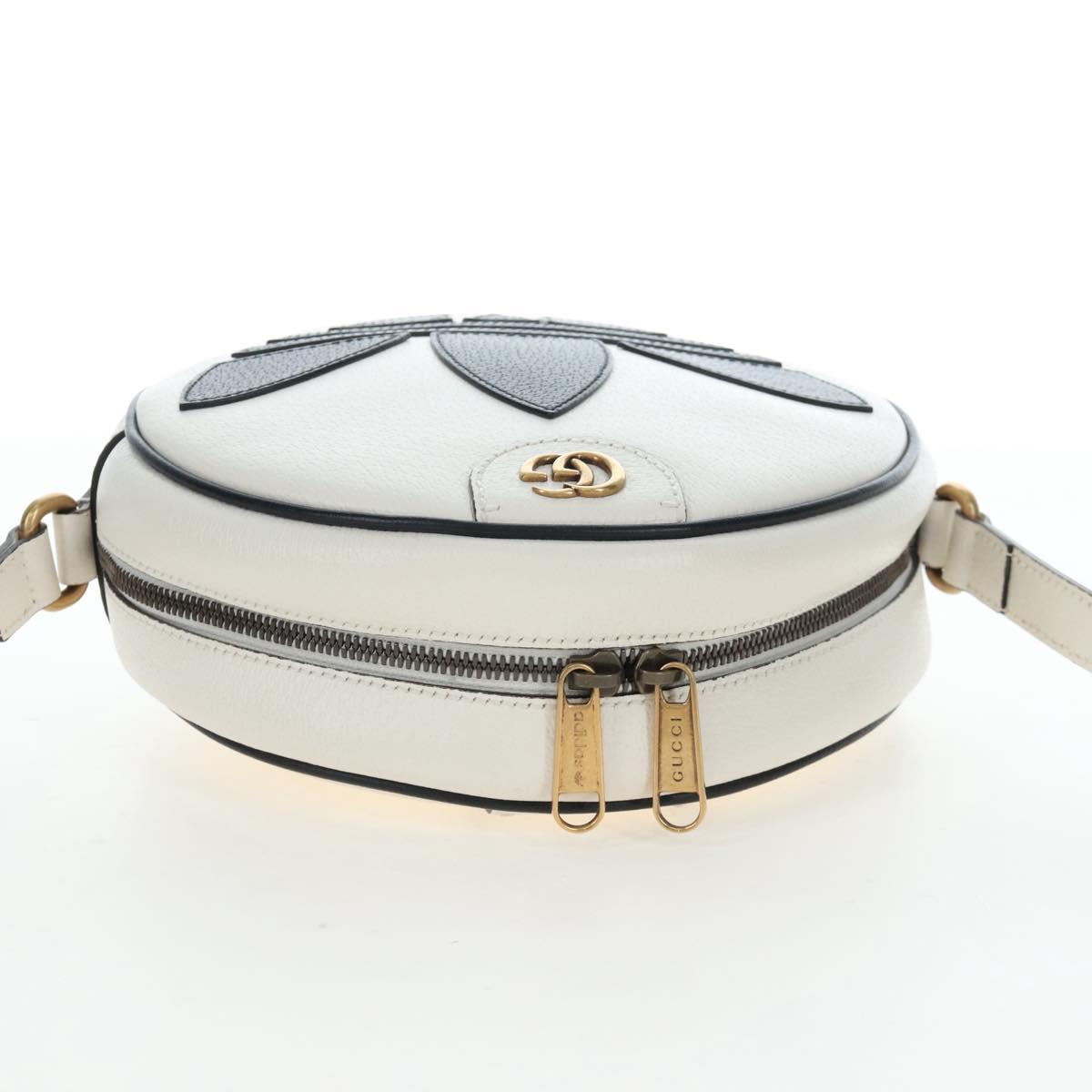 GUCCI x Adidas Shoulder Bag Leather White Gold Tone 702626 Auth LN090M