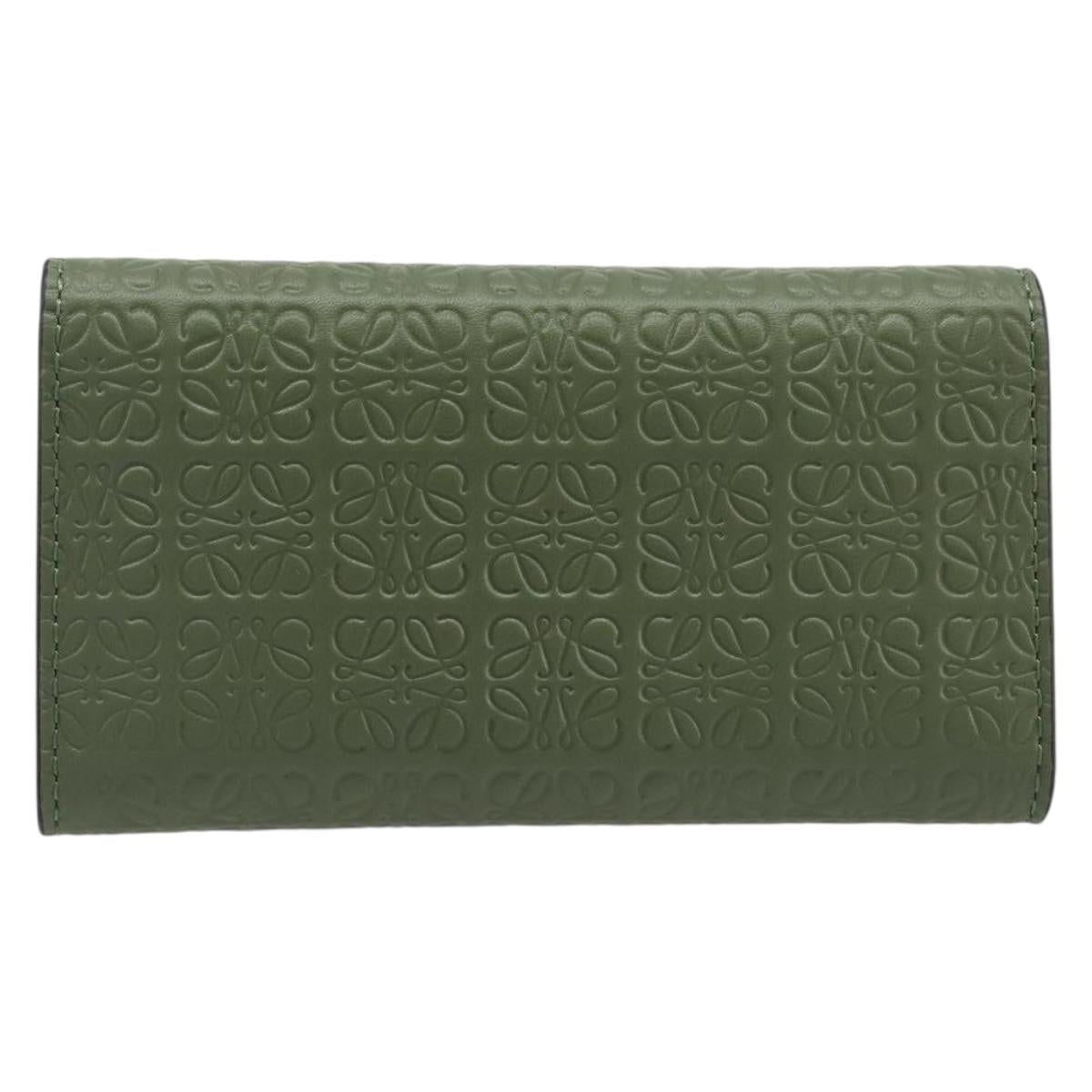 LOEWE Key Case Leather Green Gold Tone Auth LN100M
