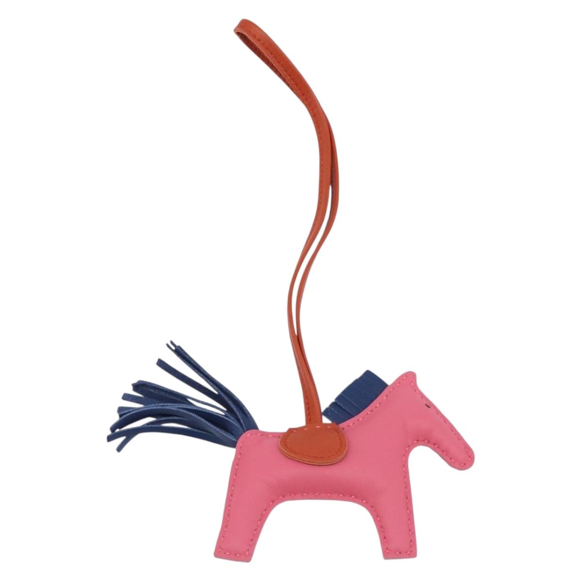 HERMES Rodeo PM Charm Leather Pink Navy Auth LN101M