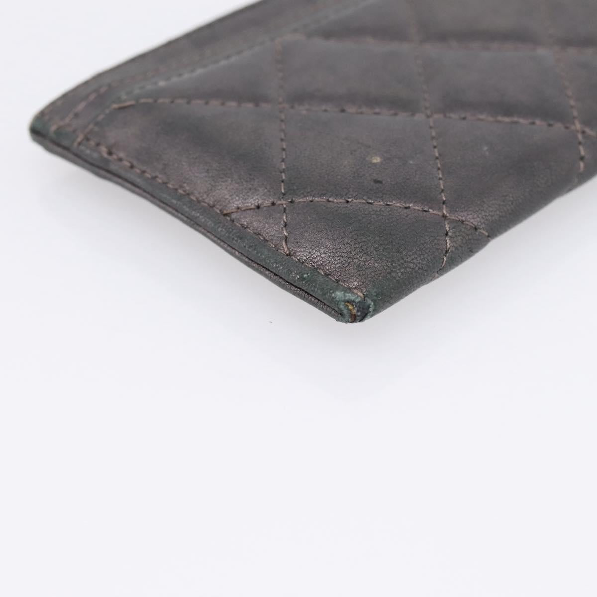 CHANEL Matelasse Card Case Lamb Skin Gray Silver CC Auth LN111