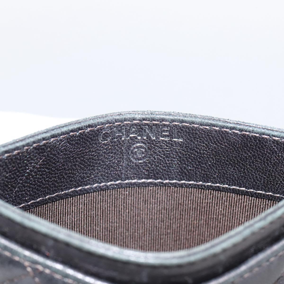 CHANEL Matelasse Card Case Lamb Skin Gray Silver CC Auth LN111