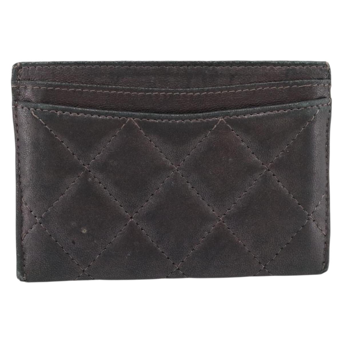CHANEL Matelasse Card Case Lamb Skin Gray Silver CC Auth LN111
